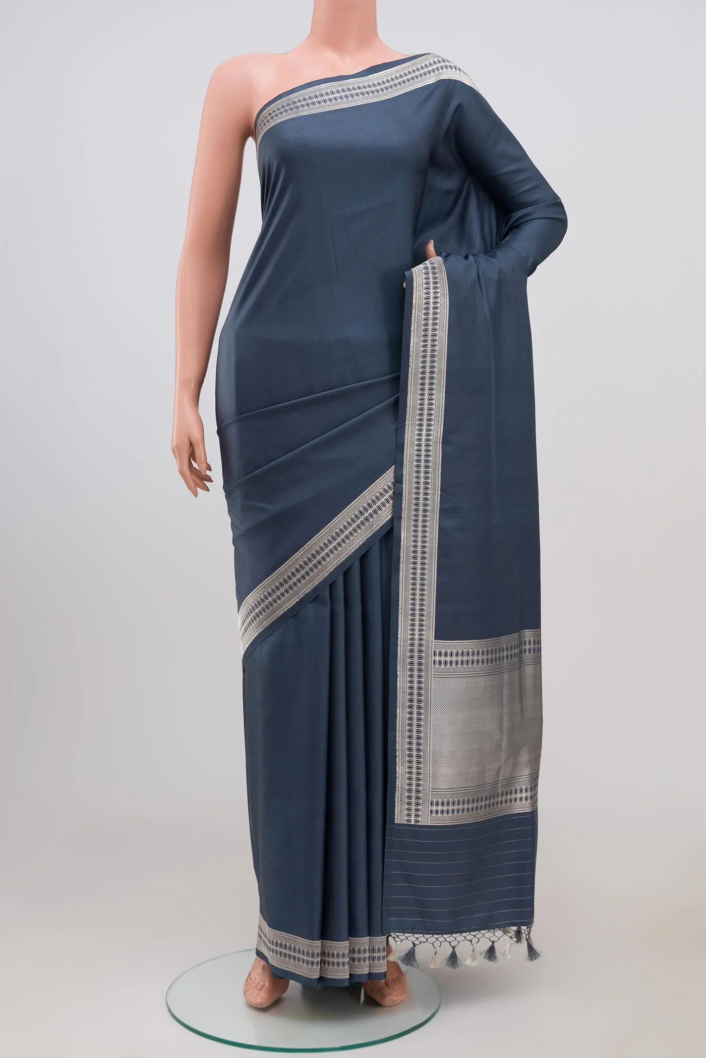 Blue Grey Banarasi Silk Saree