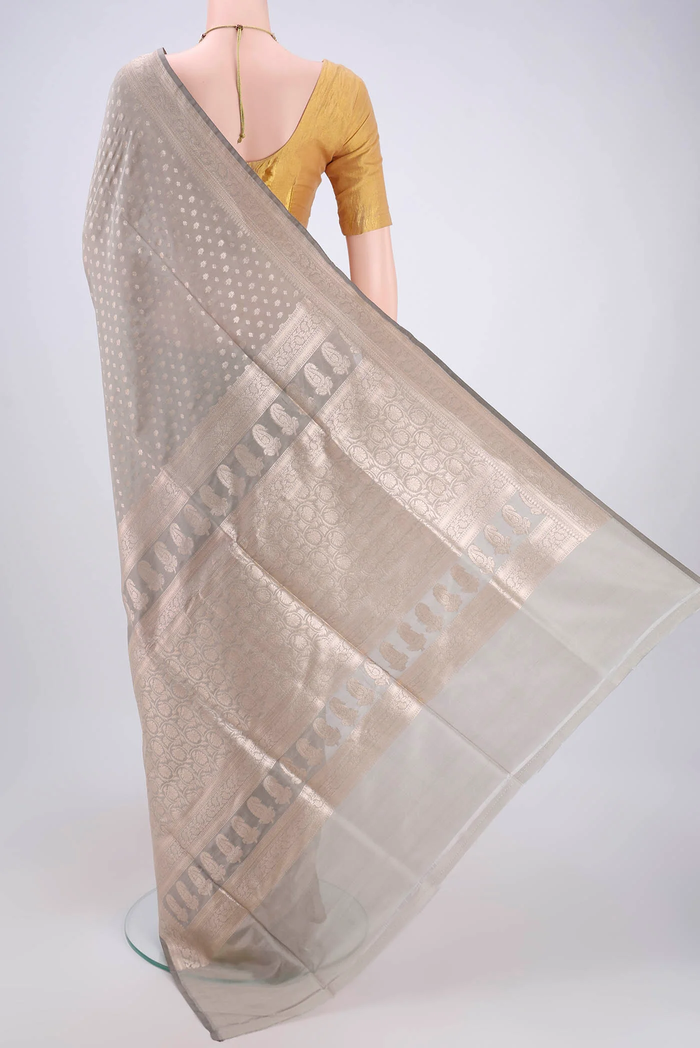 Grey Banarasi Silk Saree - Image 3