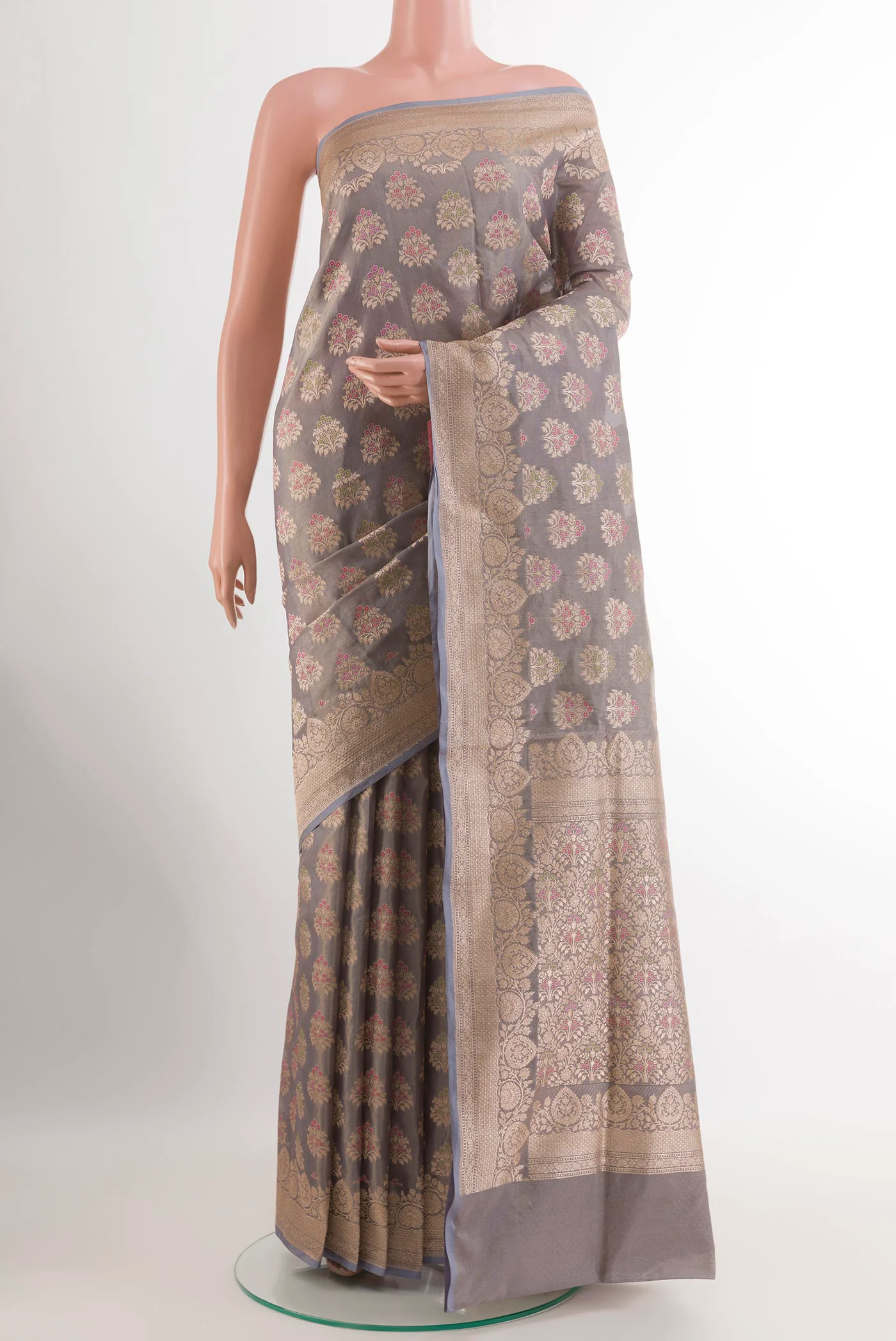 Grey Banarasi Silk Saree