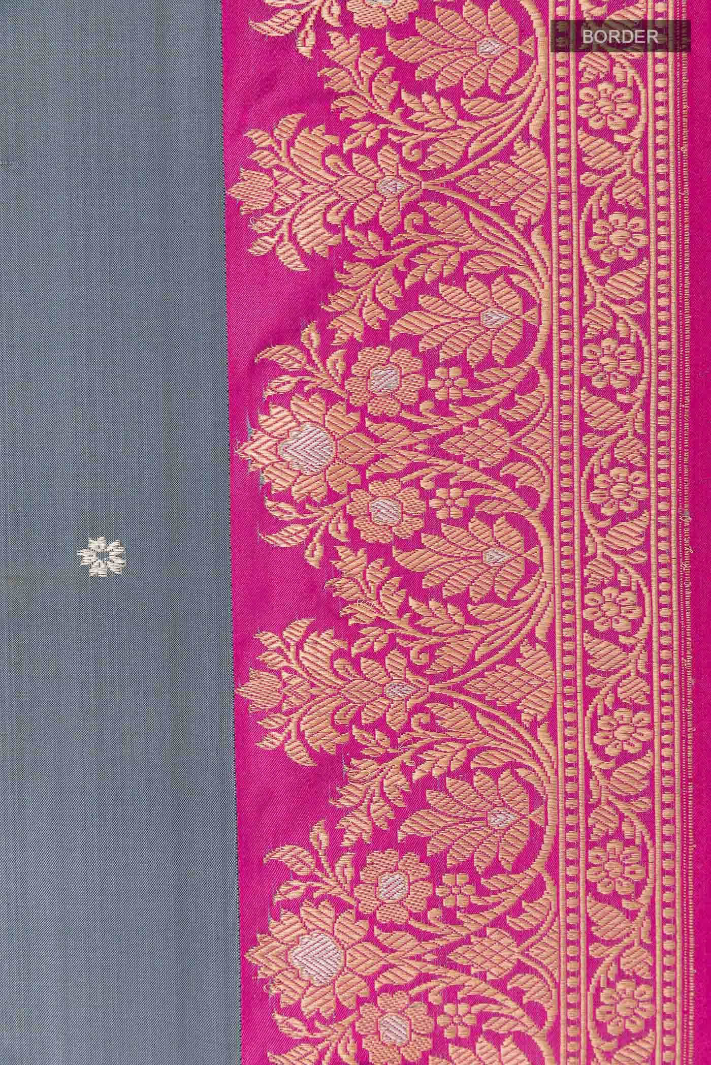 Grey Banarasi Katan Silk Saree - Image 4
