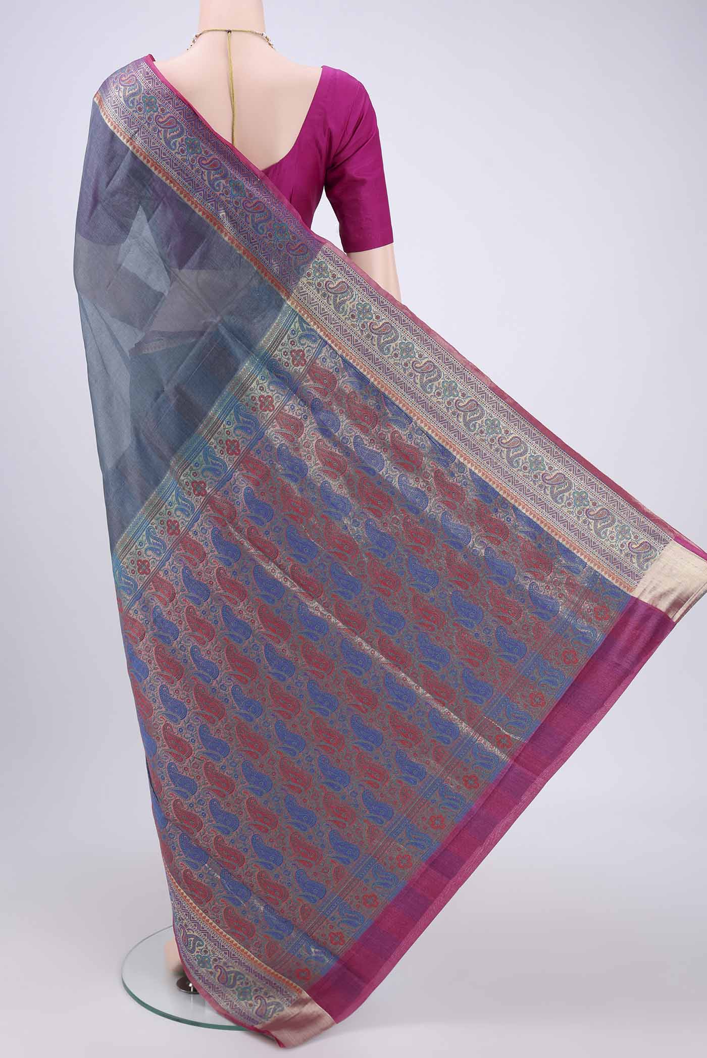 Grey Banarasi Tussar Silk Saree - Image 3