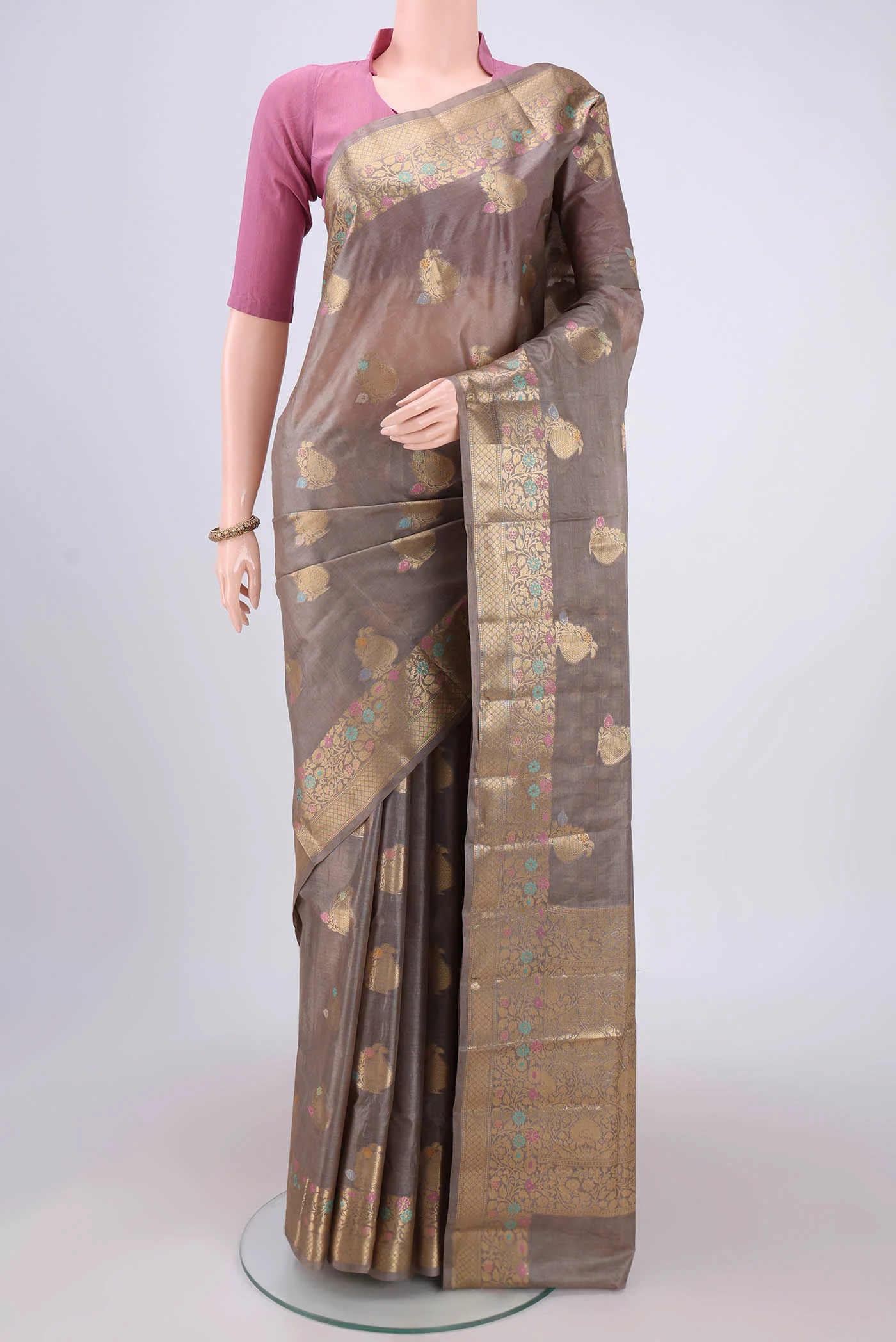 Grey Banarasi Tussar Silk Saree