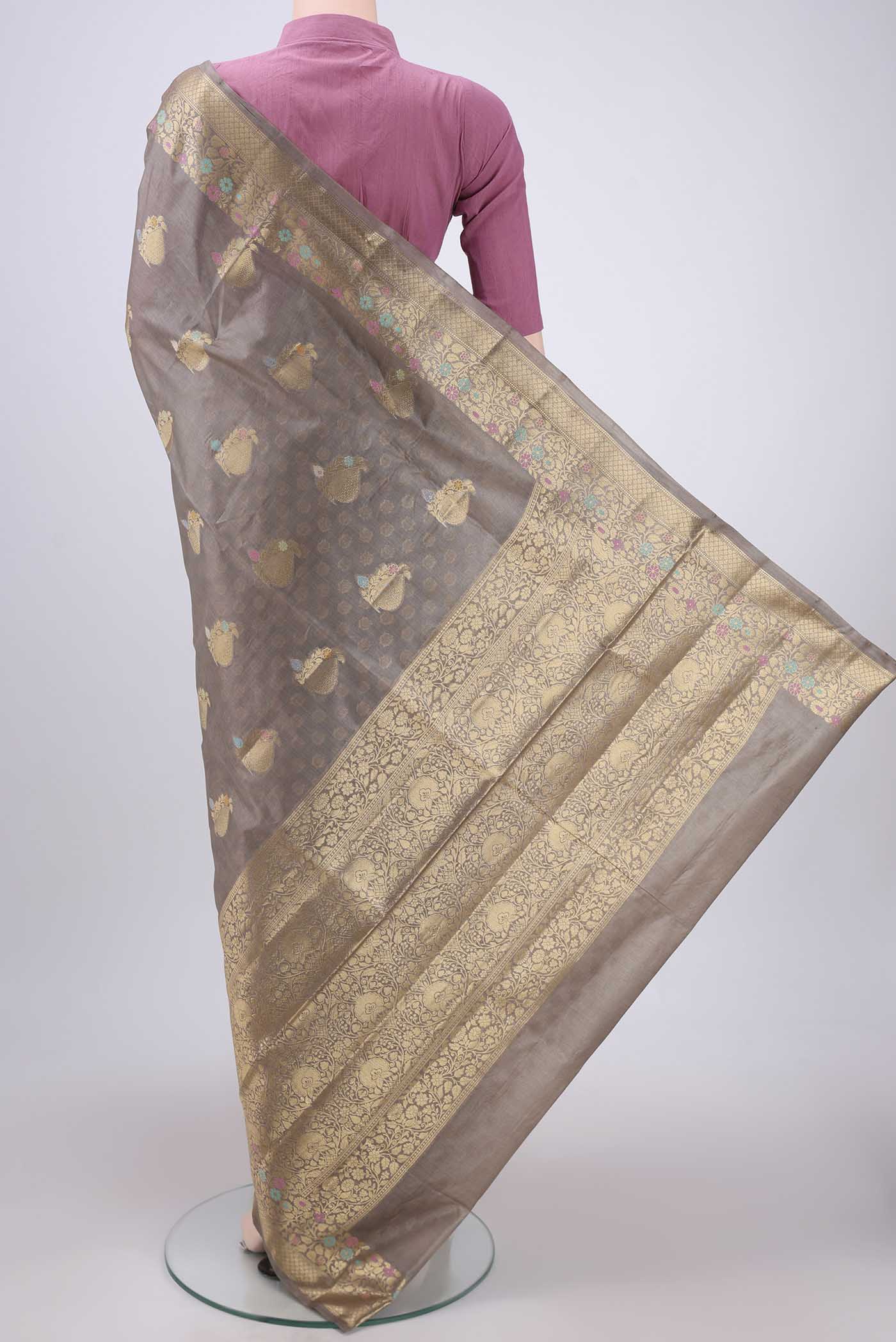Grey Banarasi Tussar Silk Saree - Image 3