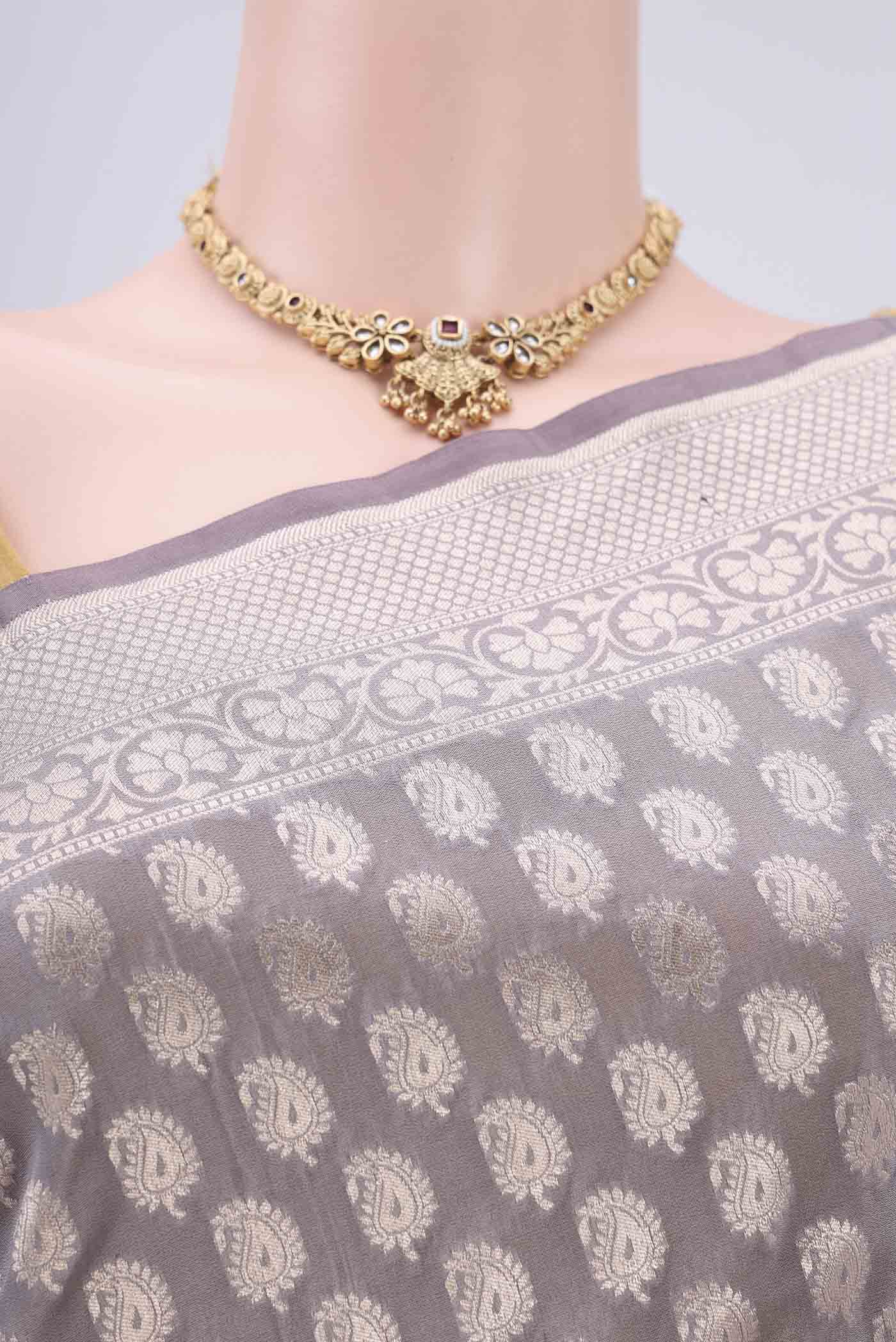 Grey Banarasi Silk Saree - Image 2