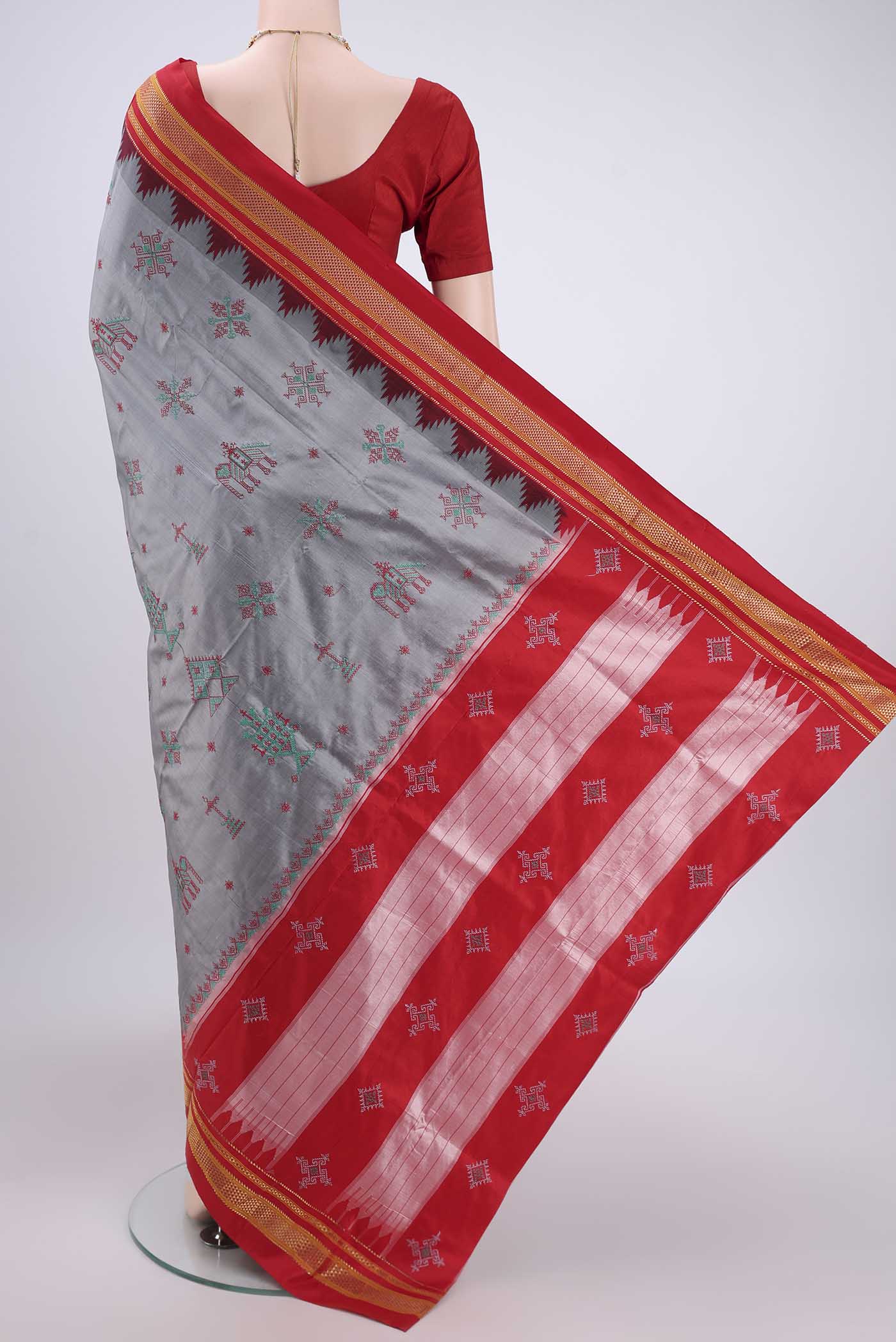 Grey Bangalore Silk Saree - Image 3