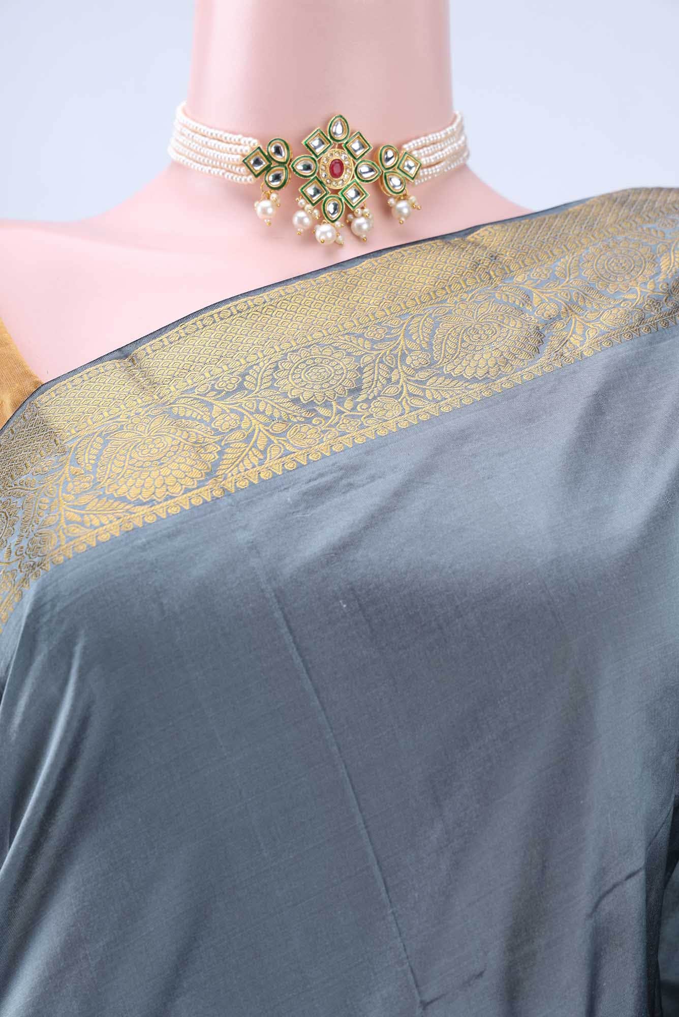 Grey Bangalore Silk Saree - Image 3