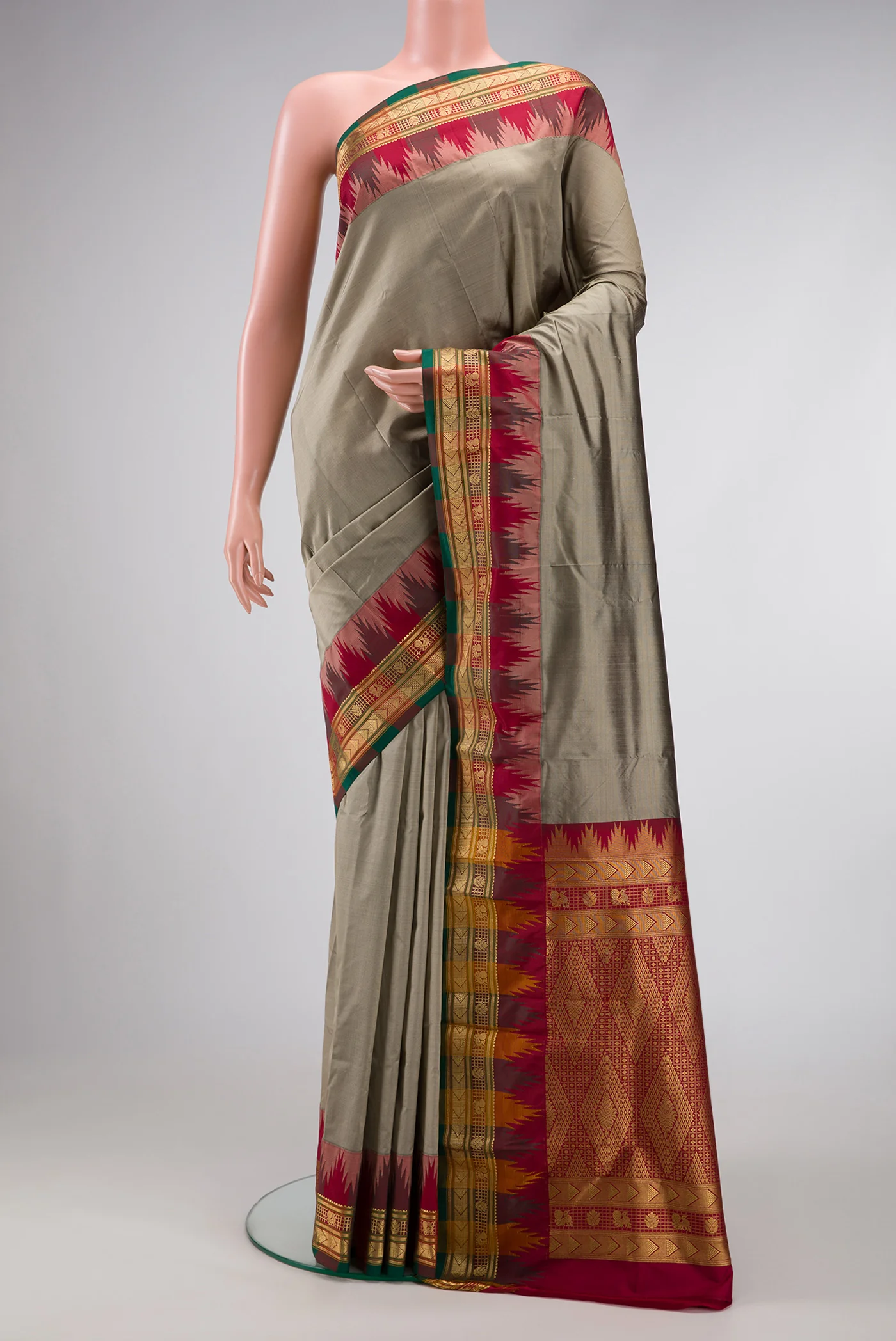 Grey Bangalore Silk Saree