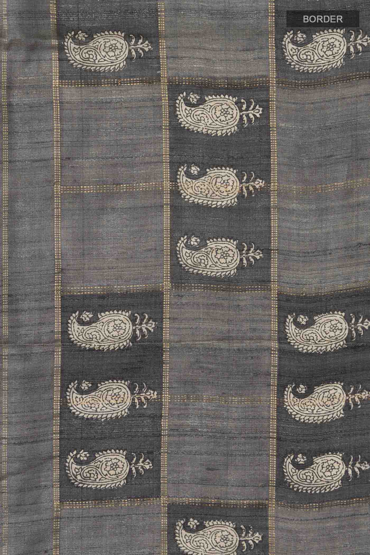 Grey Bhagalpuri Tussar Silk Saree - Image 3