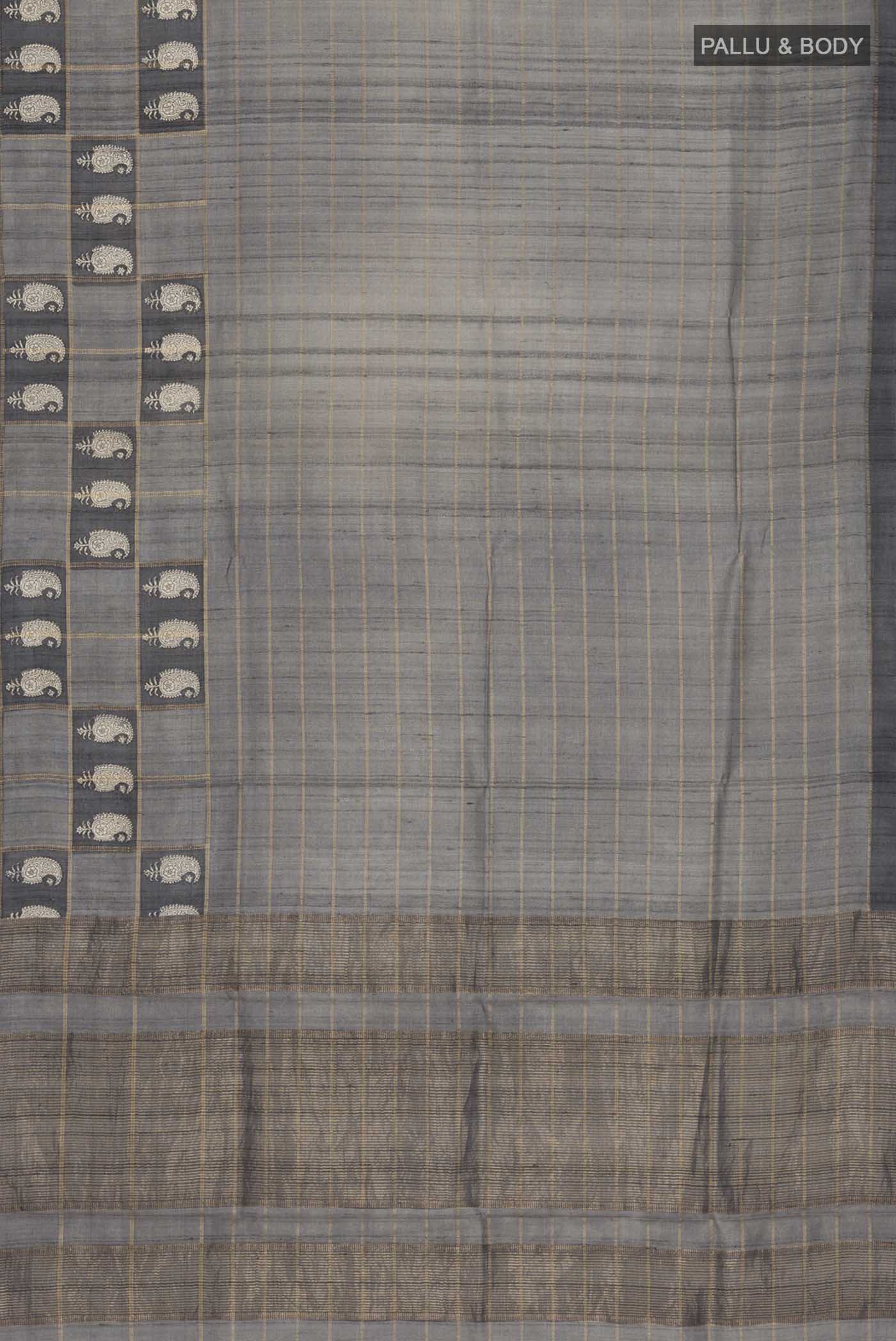 Grey Bhagalpuri Tussar Silk Saree - Image 5
