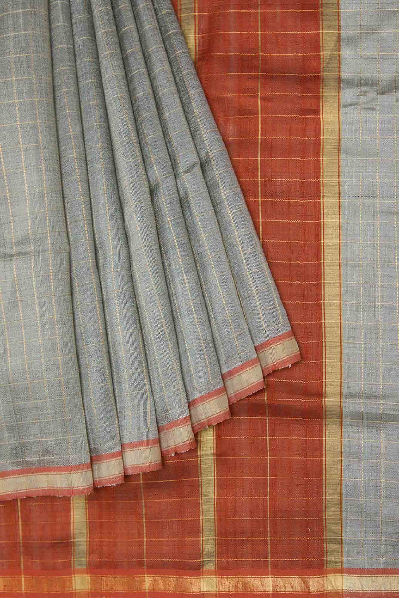 Aahana-Grey Bhagalpuri Tussar Silk Saree - Image 2