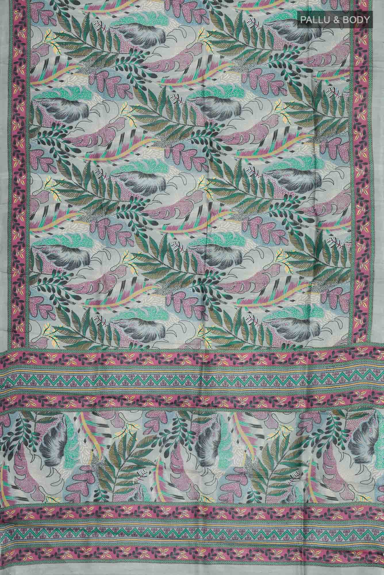 Grey Bhagalpuri Tussar Silk Saree - Image 3