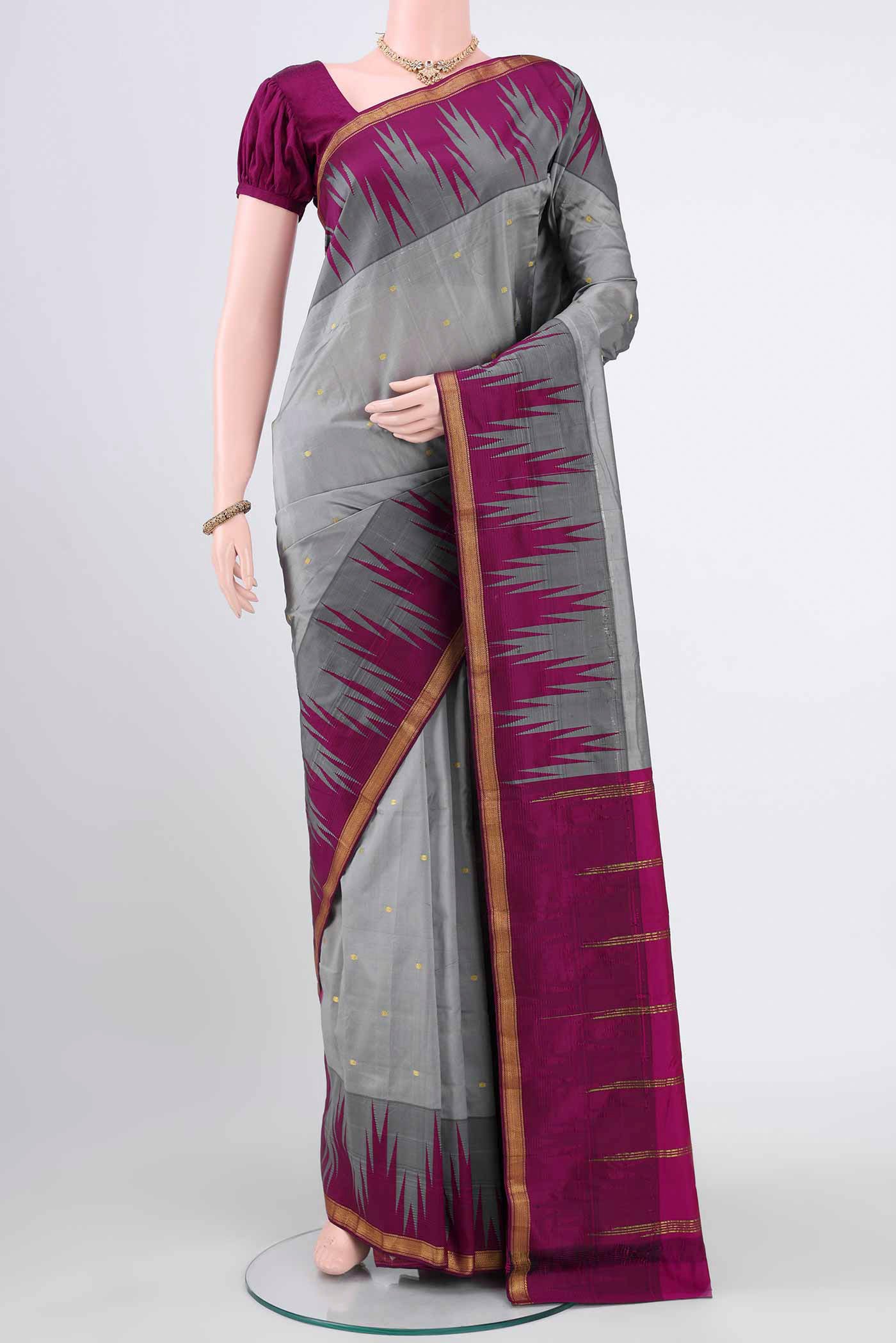 Grey Blended Bangalore Silk Saree