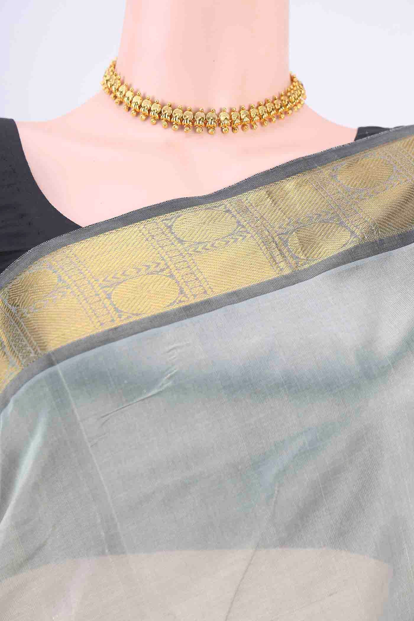 Grey Coimbatore Silk Cotton Saree - Image 2