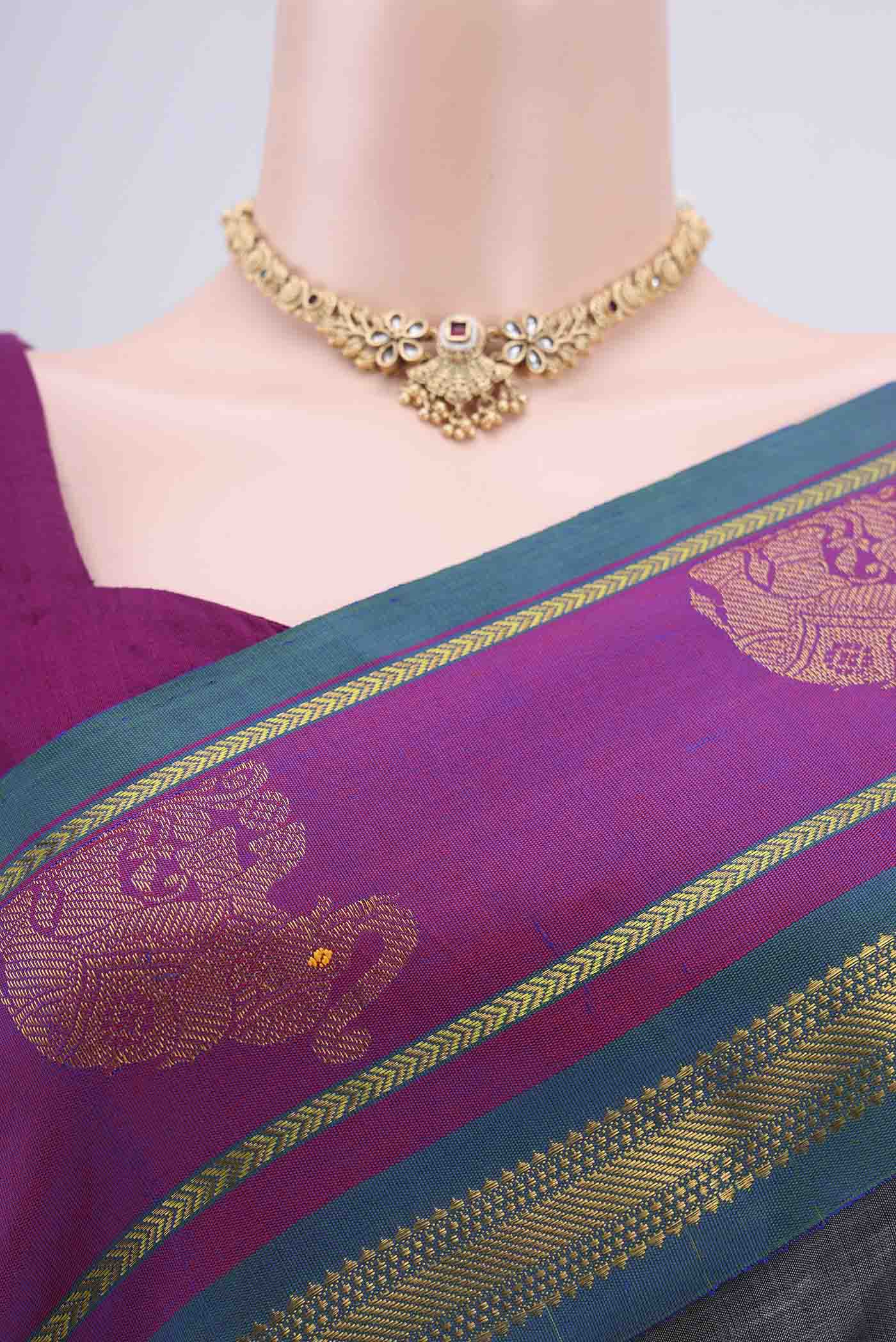 Grey Silk Cotton Saree - Image 2
