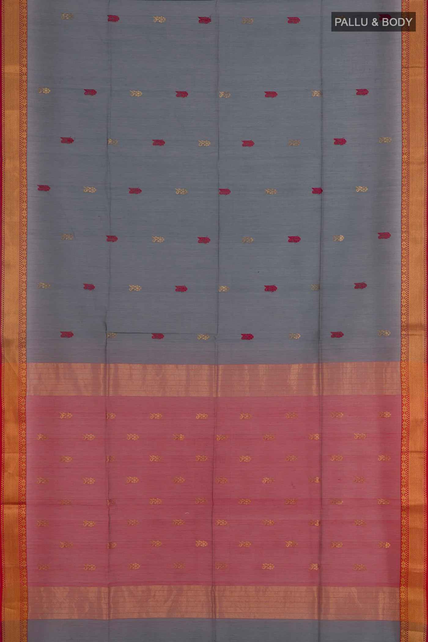 Blue Grey Maheshwari Silk Cotton Saree - Image 3