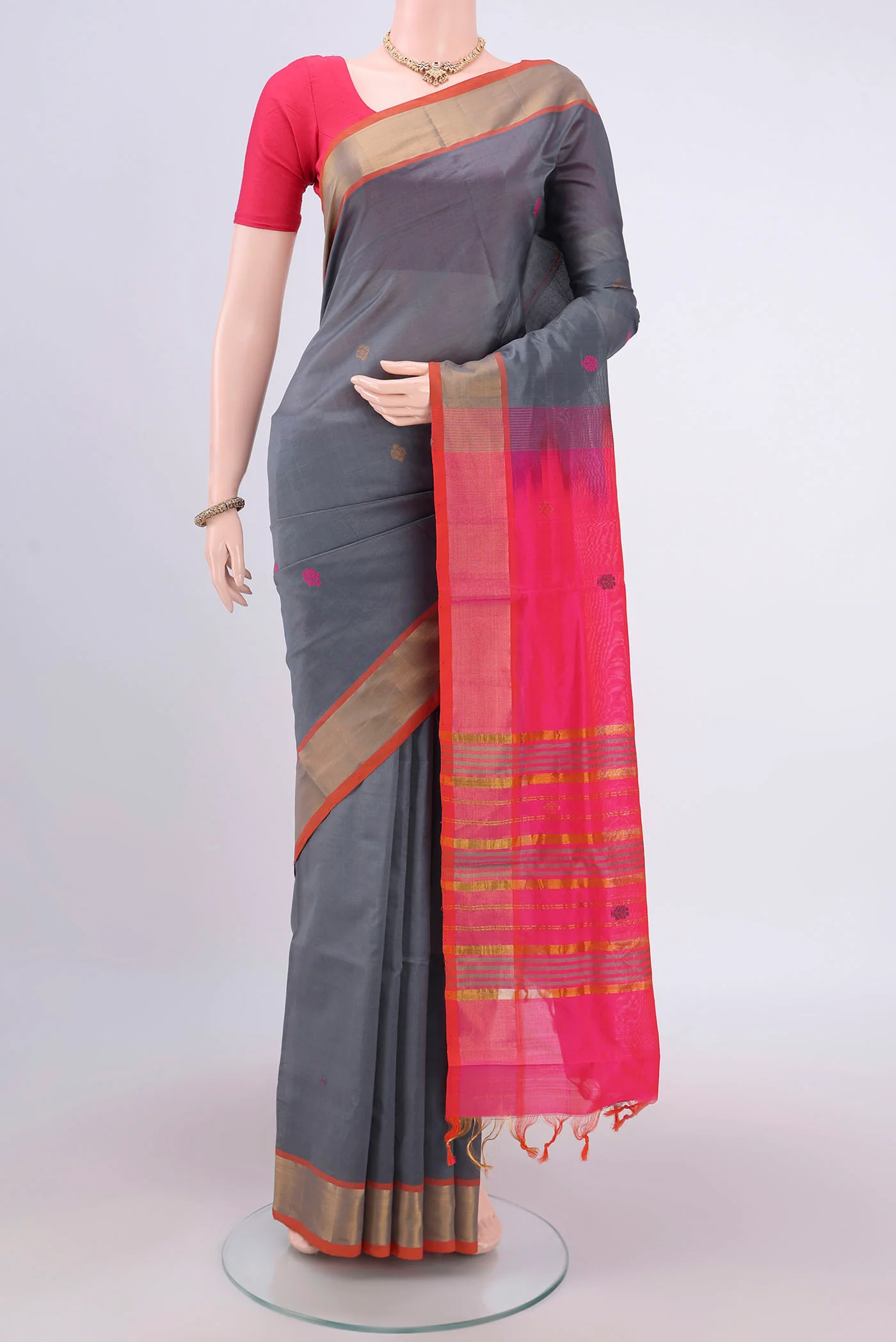 Grey Blended Poly Cotton Saree