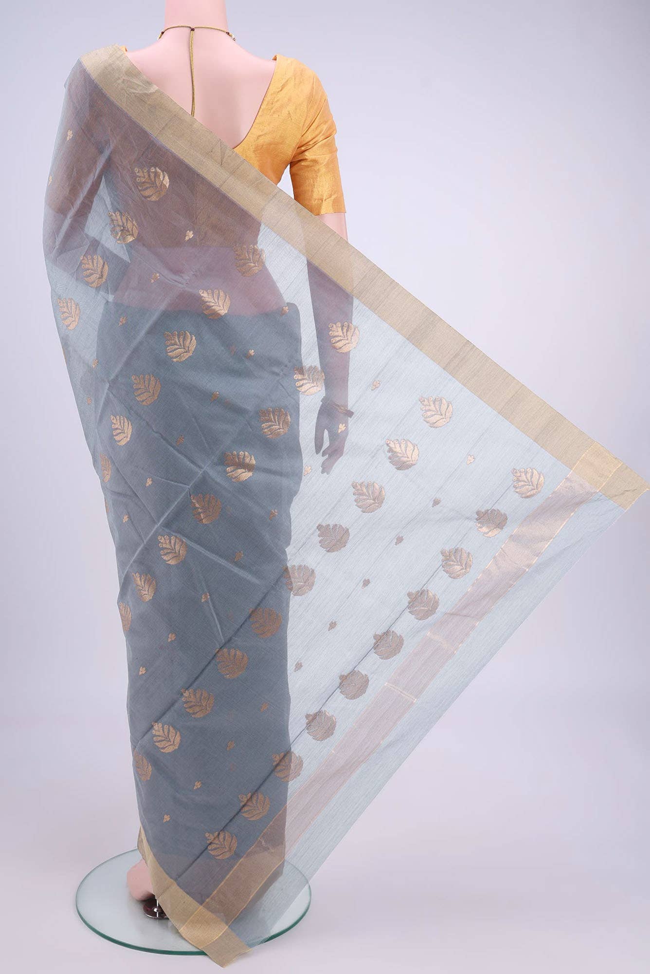 Grey Chanderi Silk Cotton Saree - Image 3