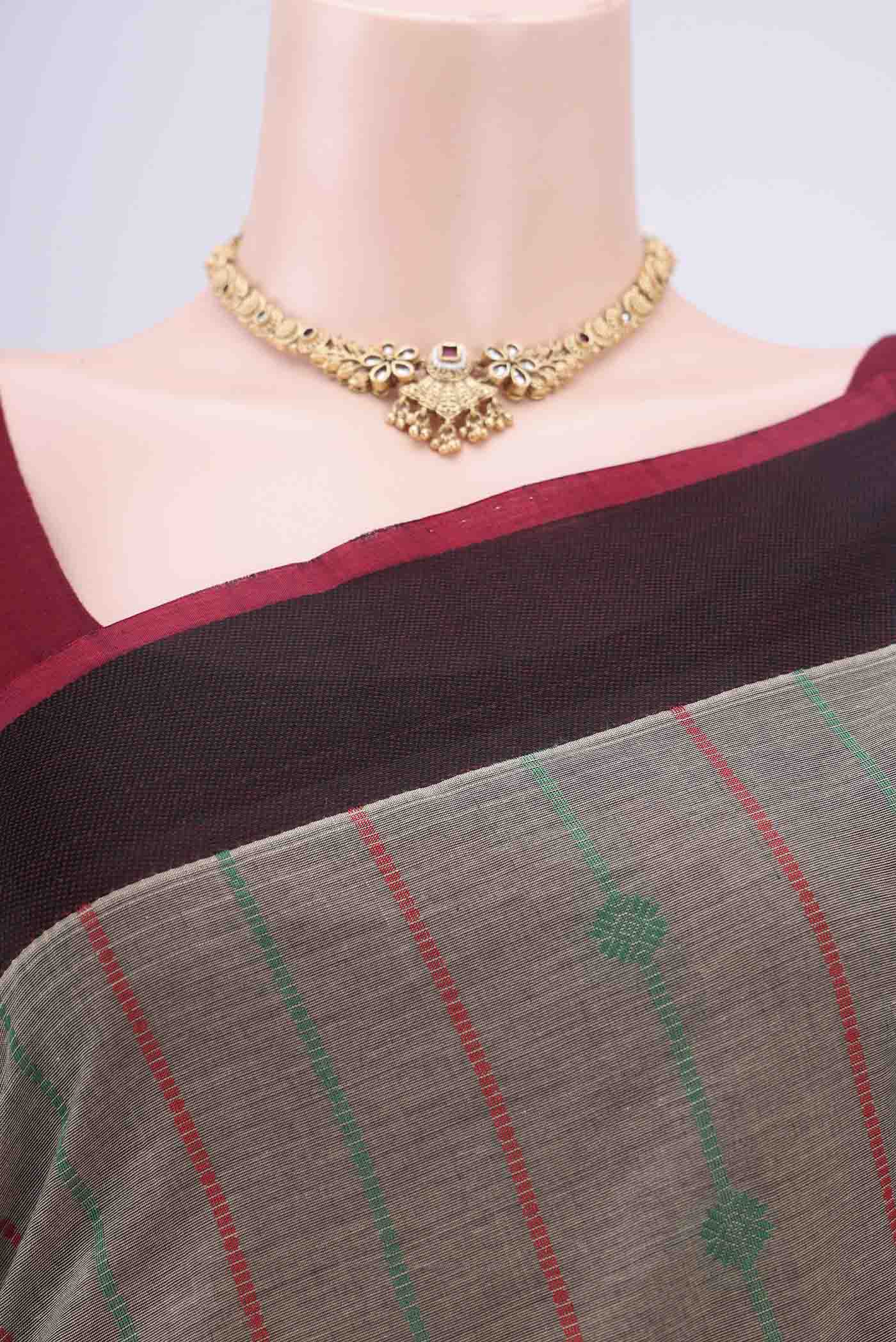 Grey Coimbatore Cotton Saree - Image 2