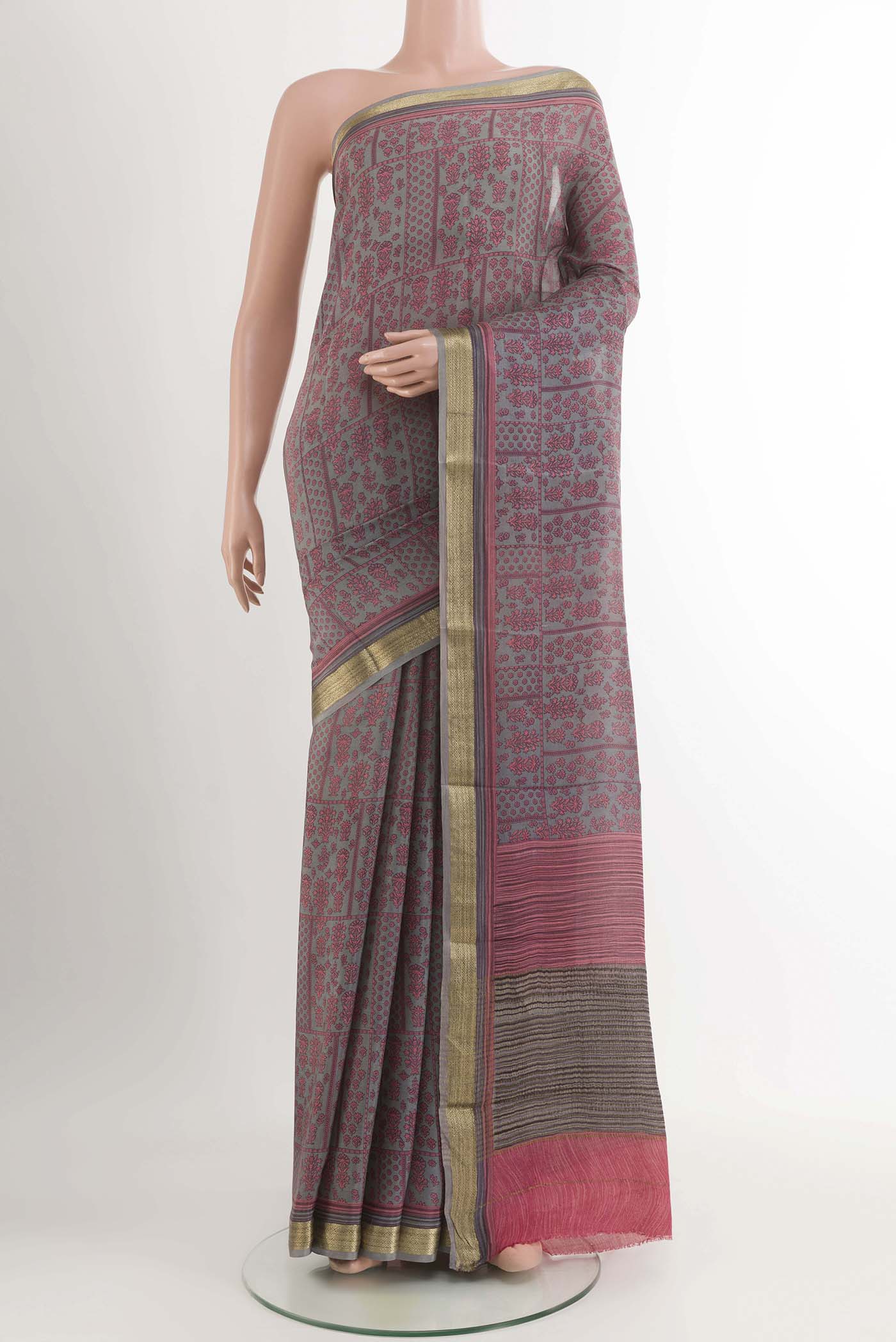 Grey Crepe Saree