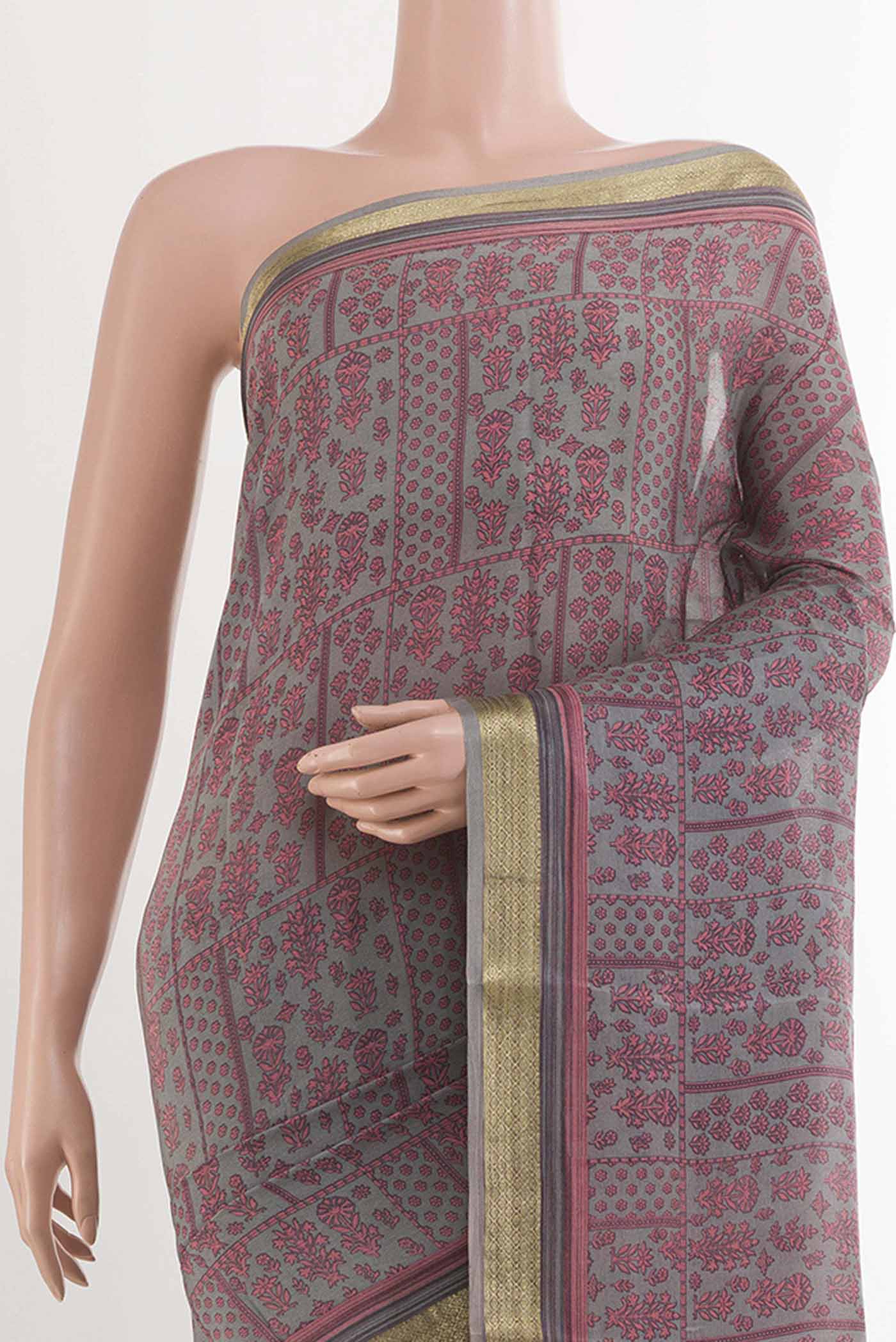Grey Crepe Saree - Image 2