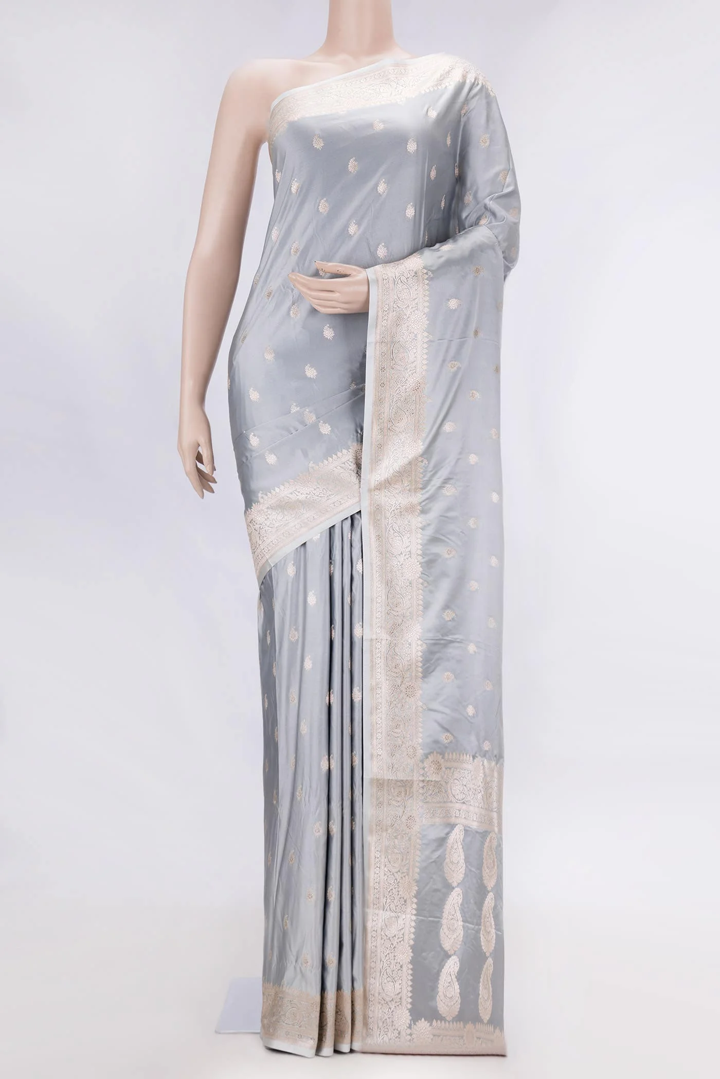 Grey Dual Tone Blended Banarasi Silk Saree