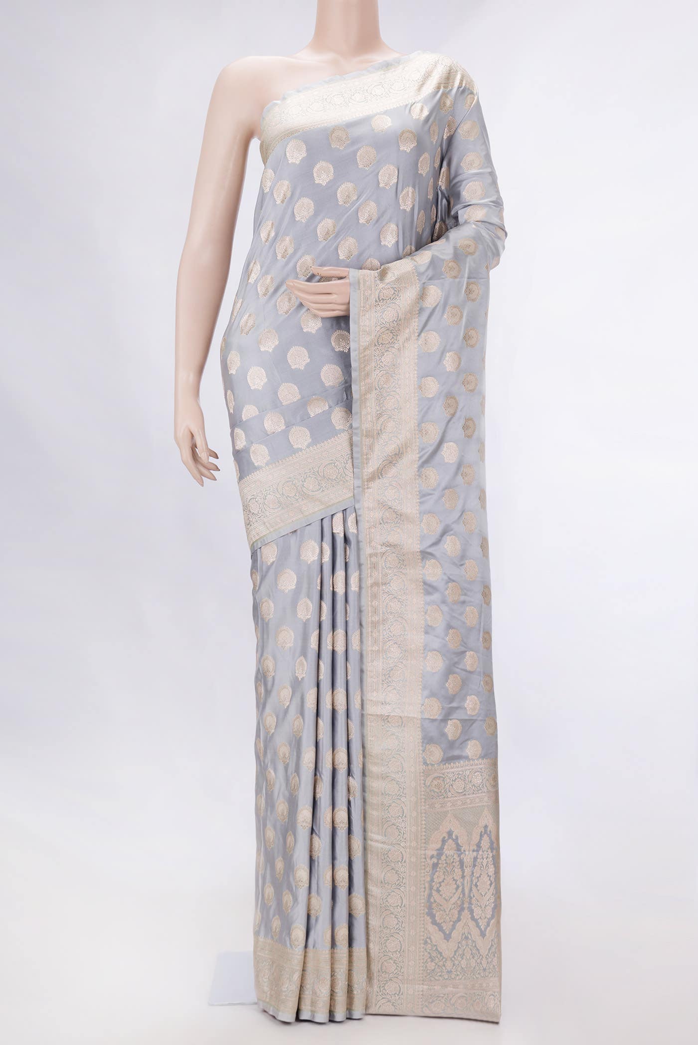 Grey Dual Tone Blended Banarasi Silk Saree