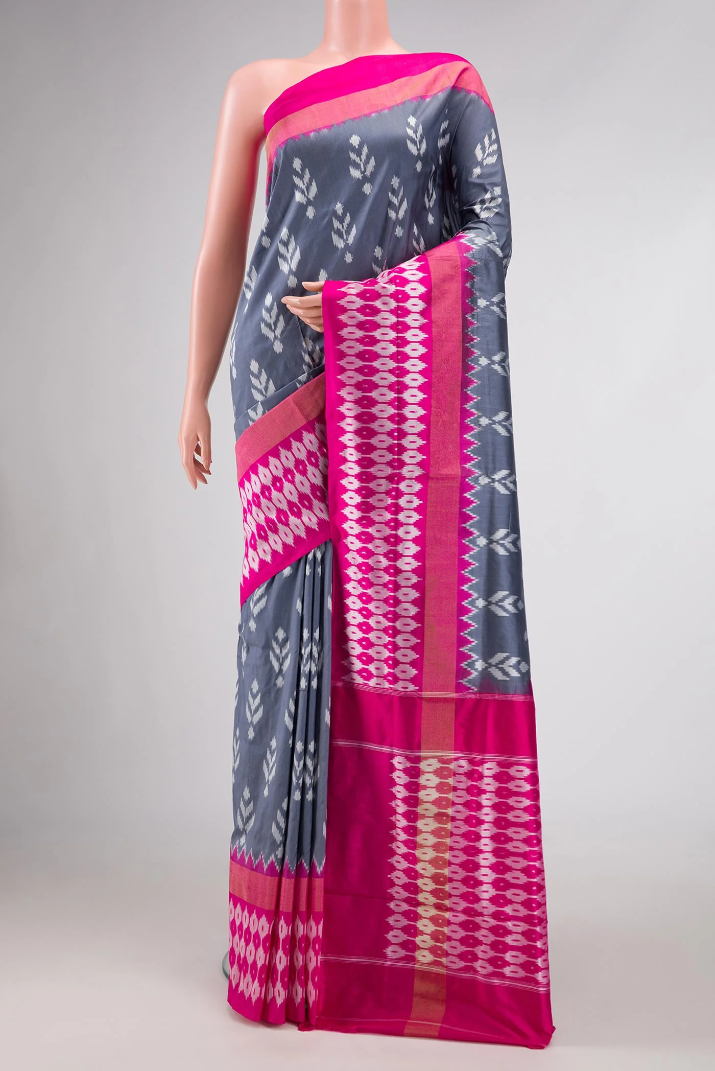Grey Pochampally Silk Saree