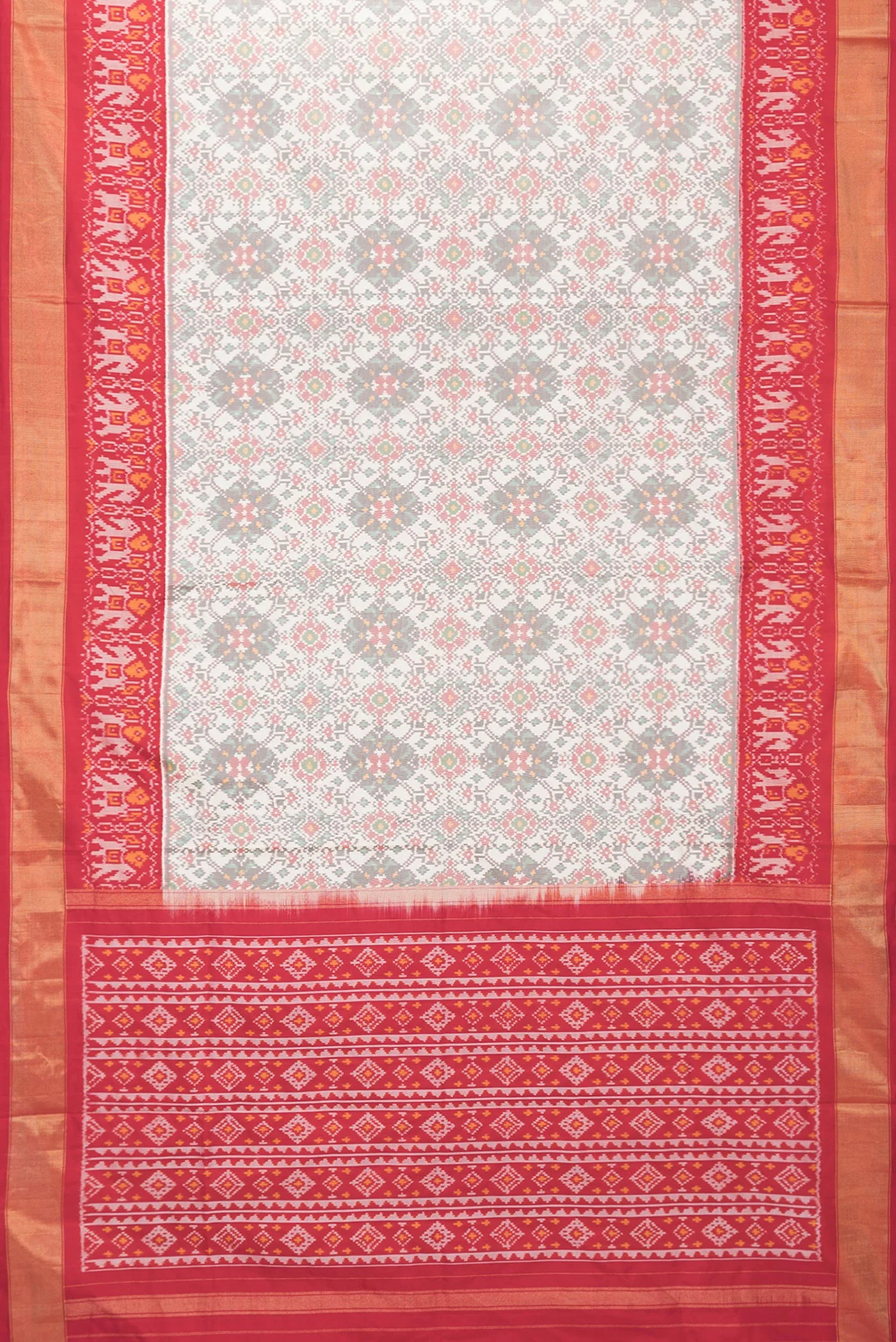 Off White Pochampally Silk Saree - Image 6