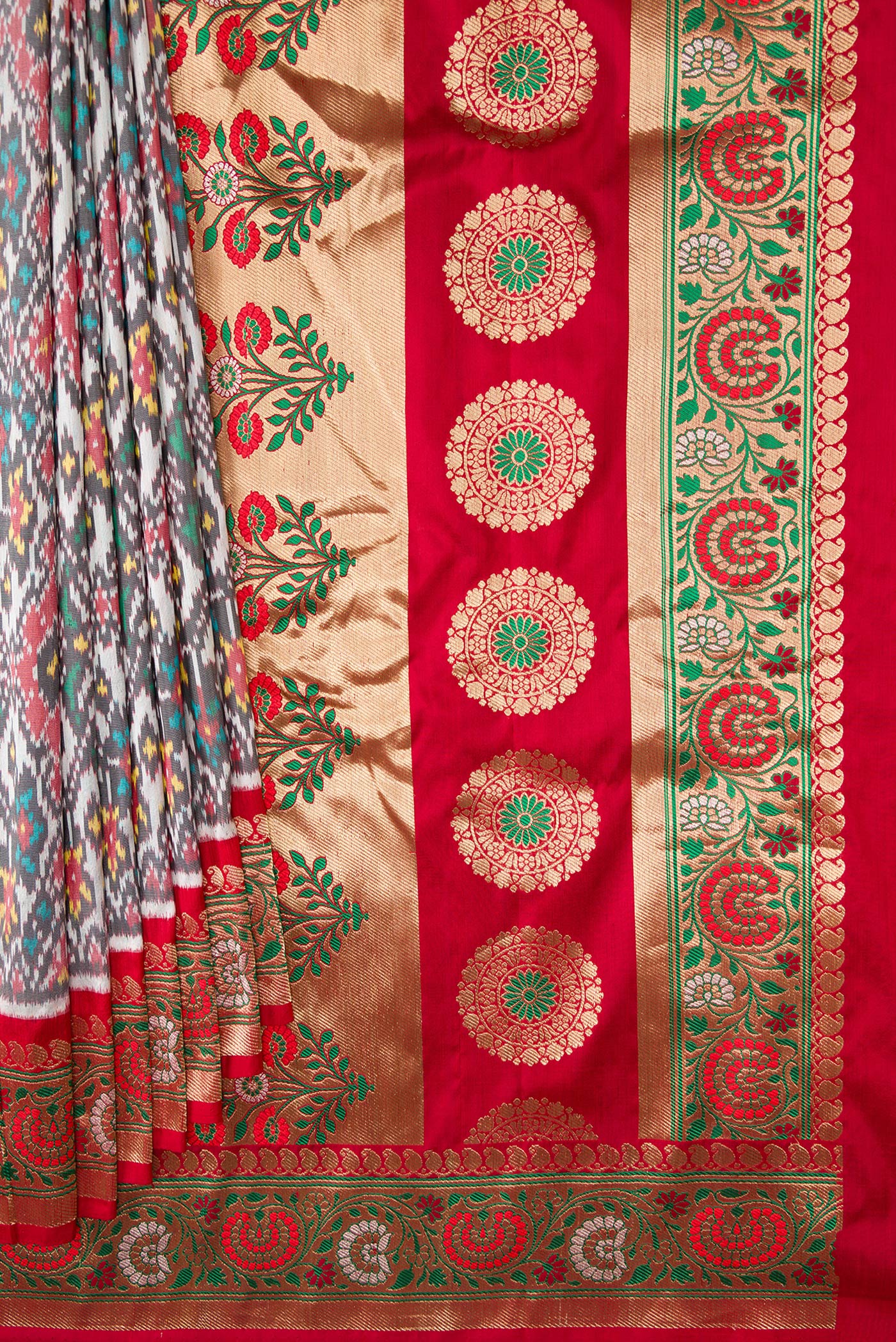 Grey Double Ikat Saree - Image 4