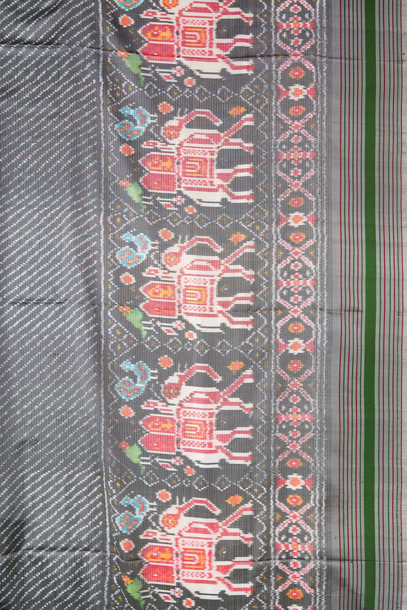 Grey Double Ikat Saree - Image 3