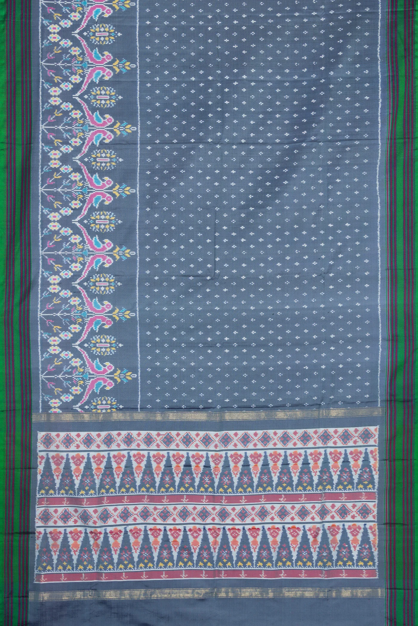Blue Grey Double Ikat Saree - Image 6