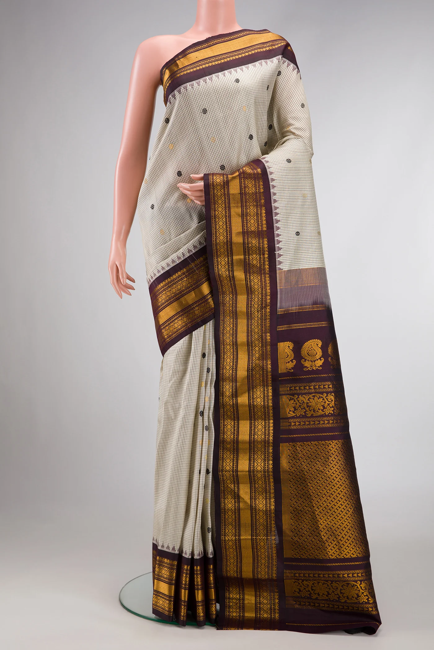 Cream Gadwal Silk Saree