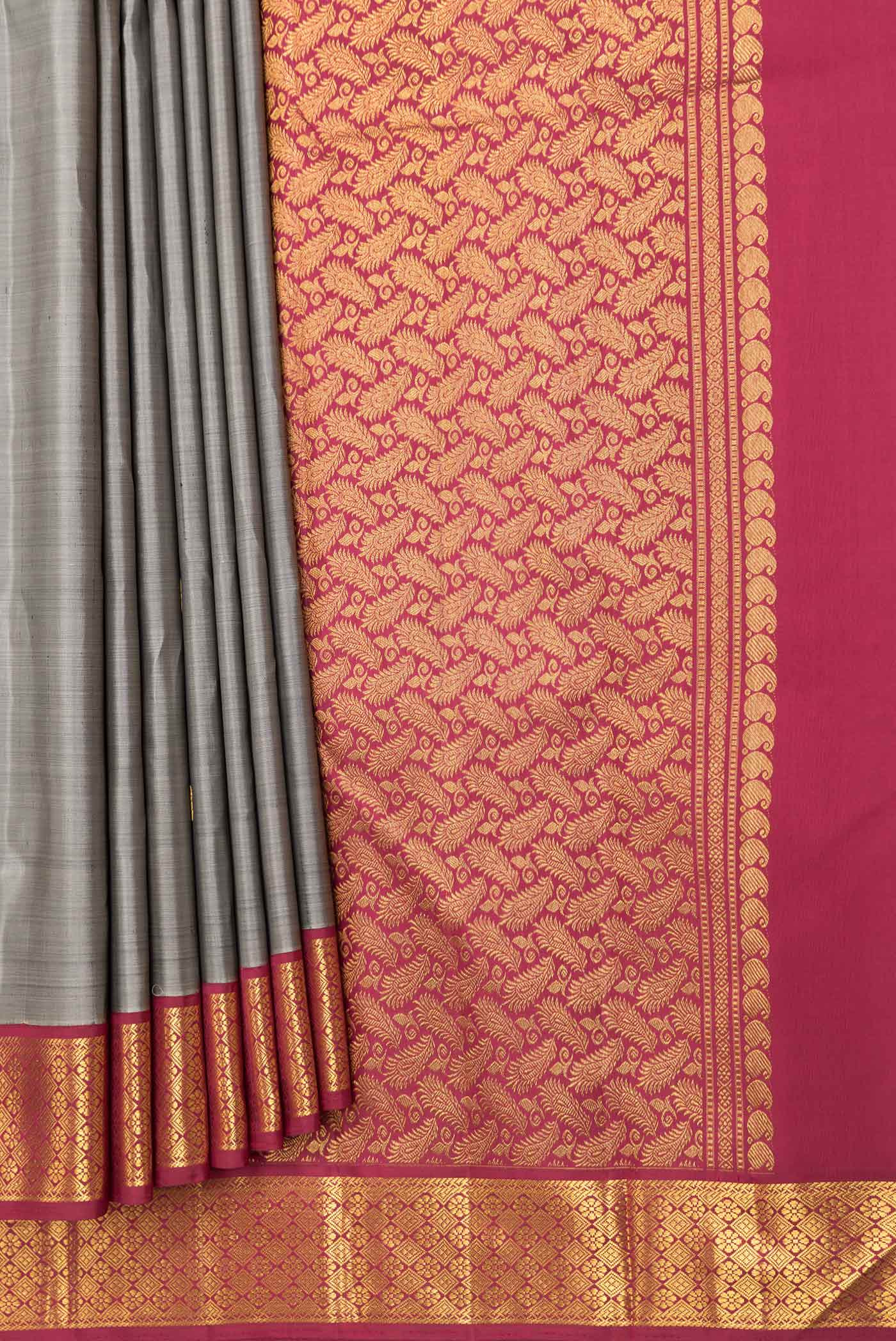 Grey Dual Tone Kanjivaram Saree - Image 4