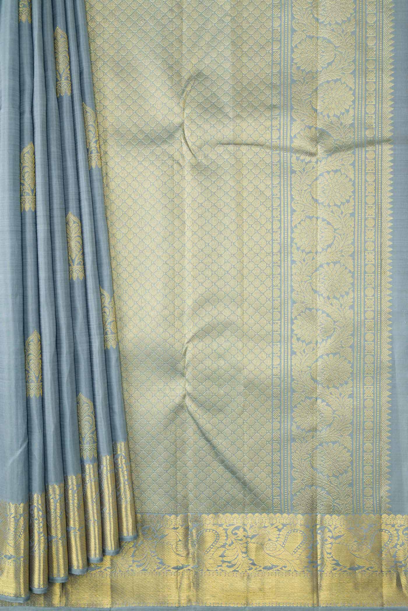 Grey Dual Tone Kanjivaram Silk Saree - Image 4