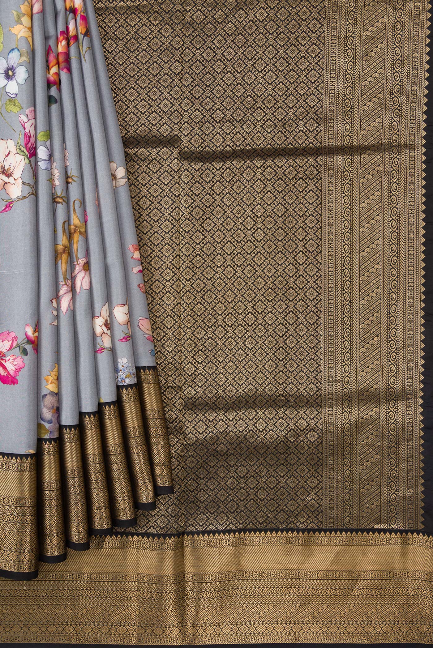 Grey Kanchipuram Silk Saree - Image 4