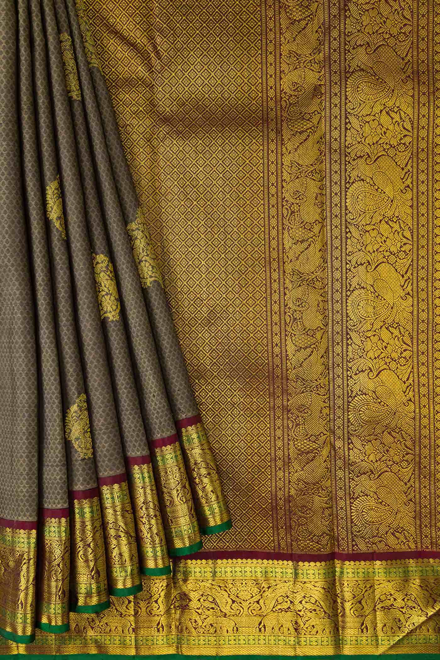 Grey Dual Tone Kanjivaram Silk Saree - Image 2