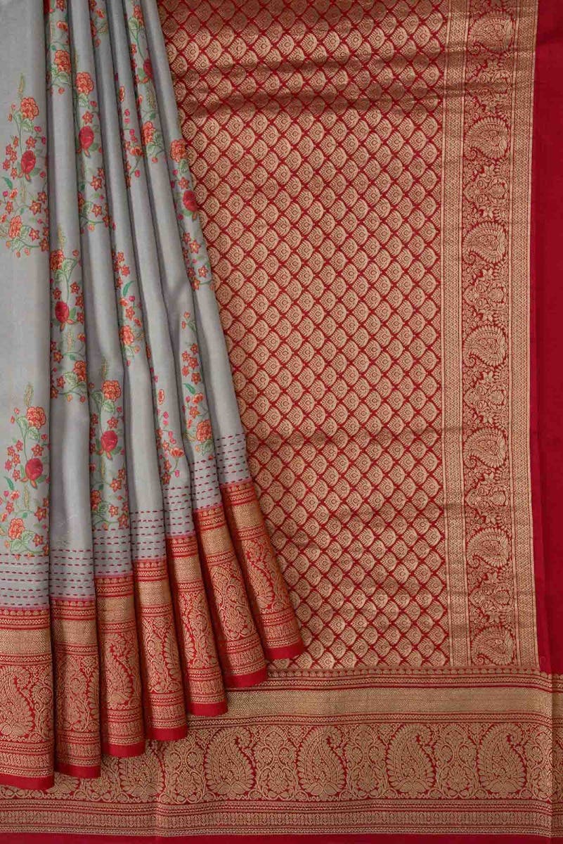 Grey Dual Tone Kanchipuram Silk Saree - Image 2