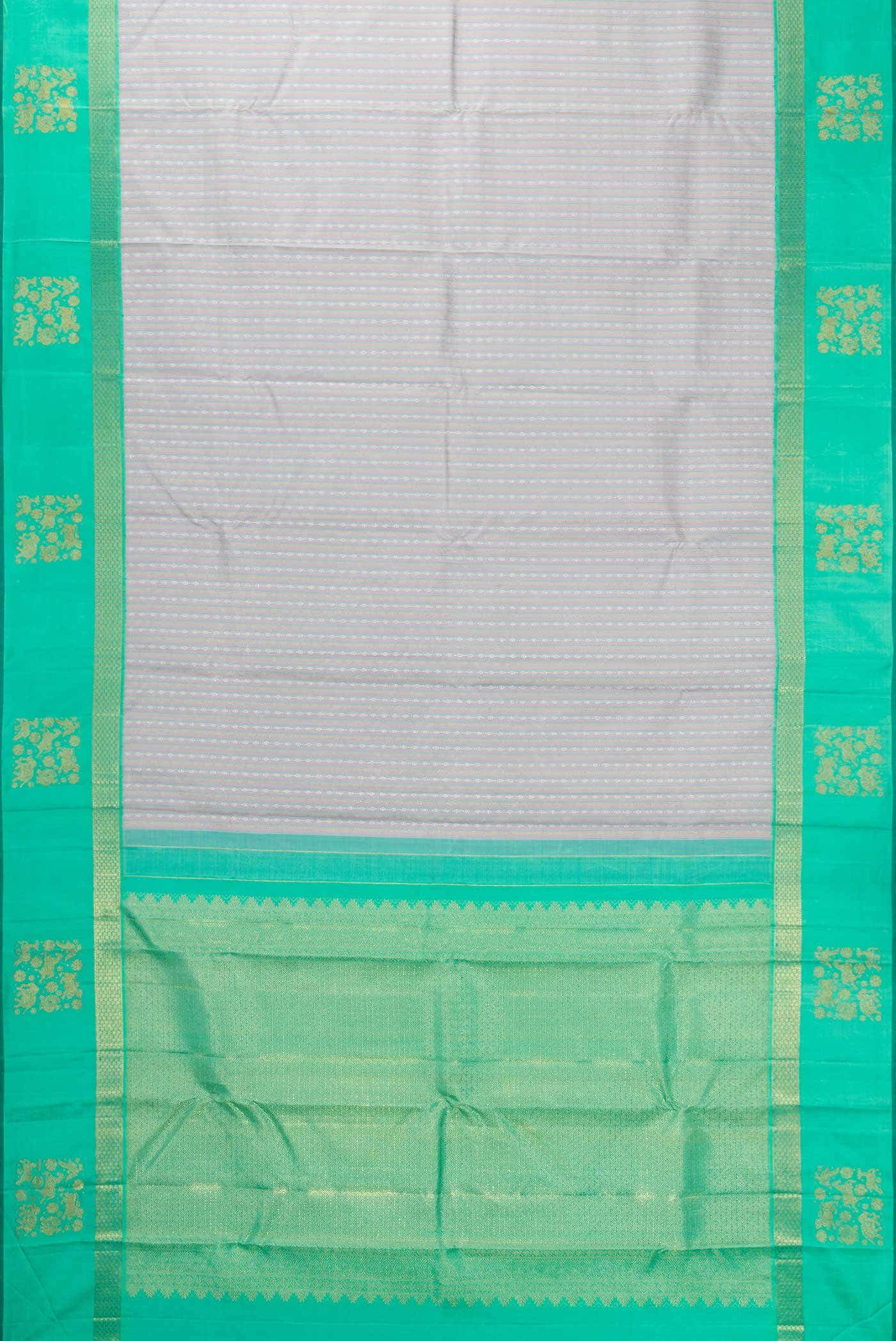 Pure Silk Pure Zari Grey Dual Tone Kanjivaram Saree - Image 4