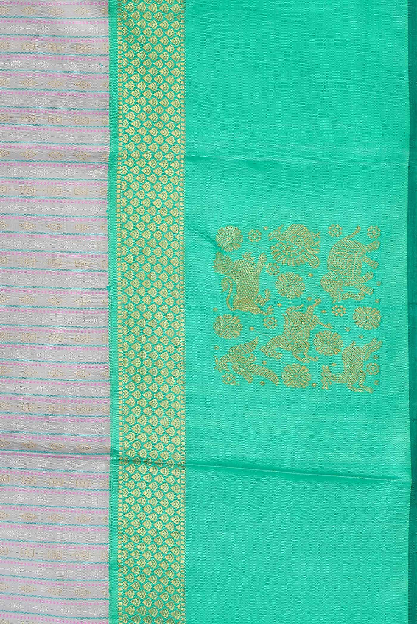 Pure Silk Pure Zari Grey Dual Tone Kanjivaram Saree - Image 6
