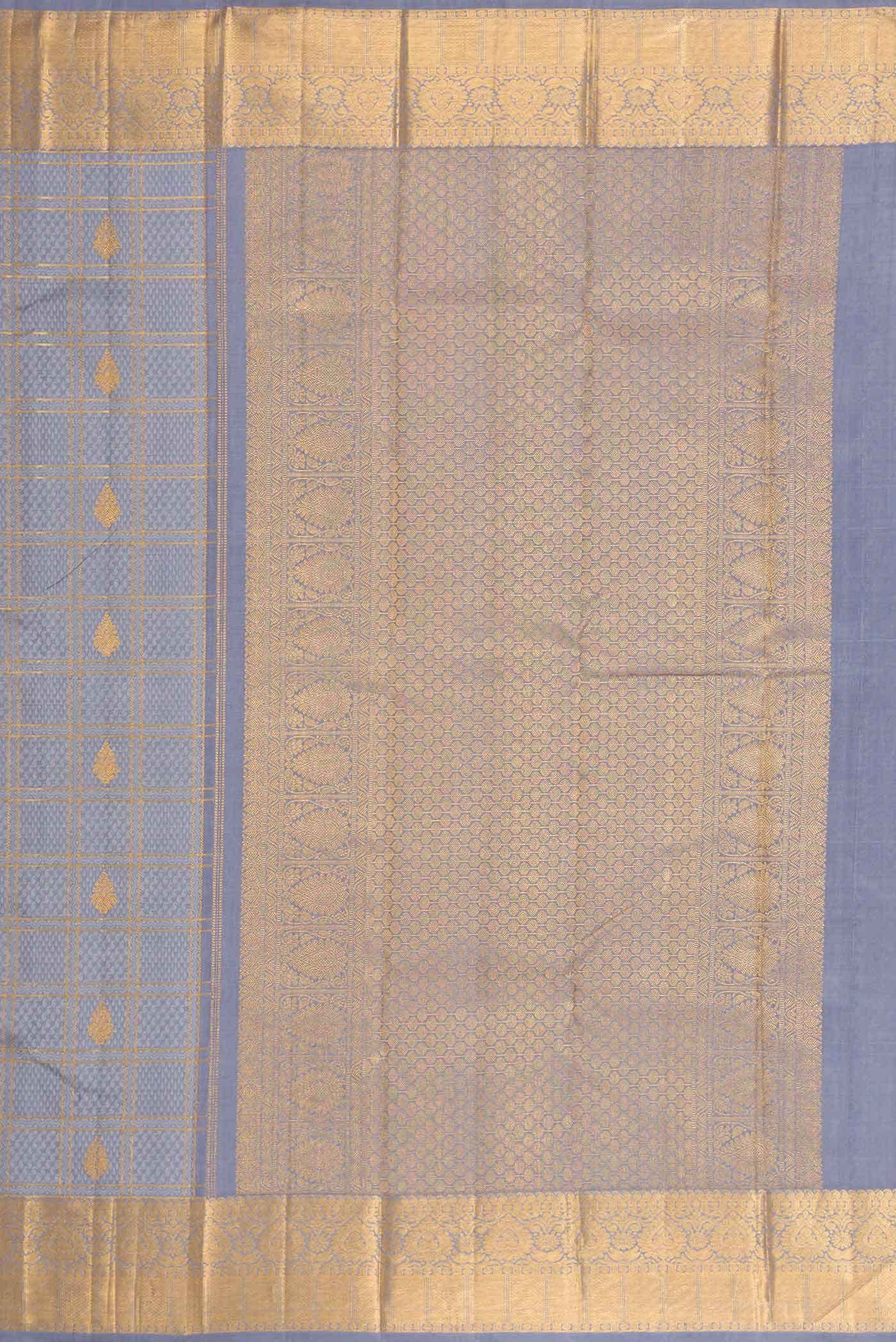 Pure Silk Pure Zari Grey Dual Tone Kanjivaram Saree - Image 5