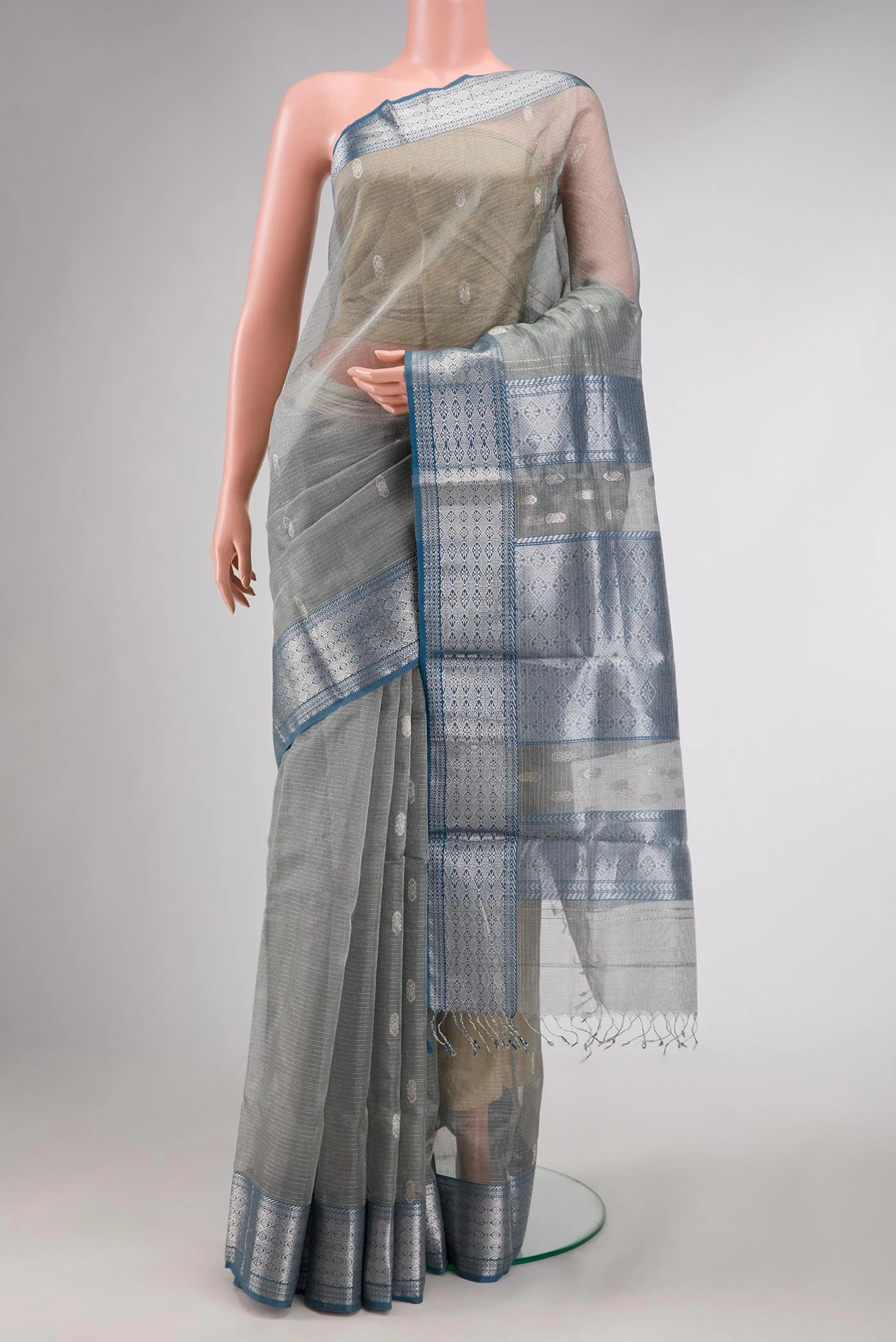 Grey Dual Tone Kota Silk Saree