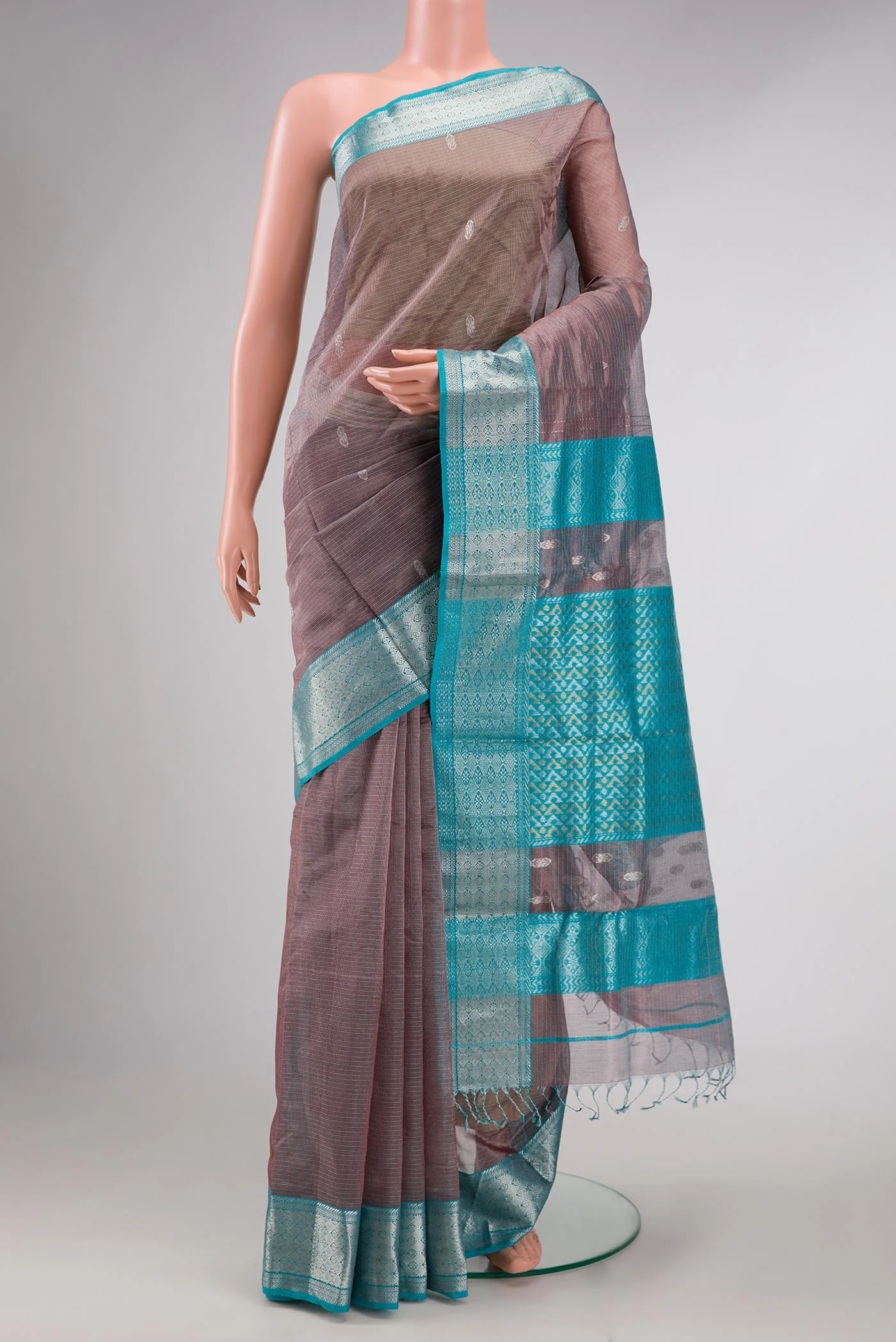 Grey Dual Tone Kota Silk Saree