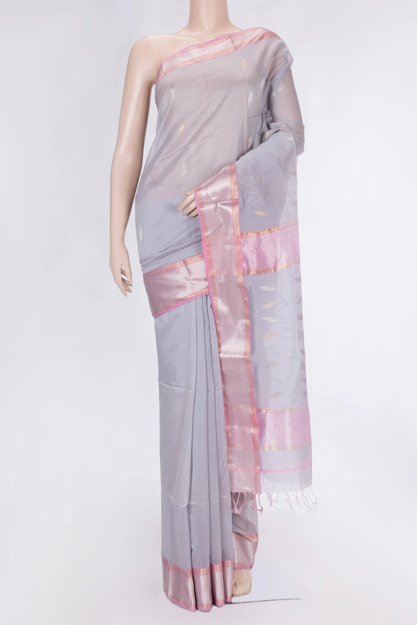 Lilac Maheshwari Silk Cotton Saree