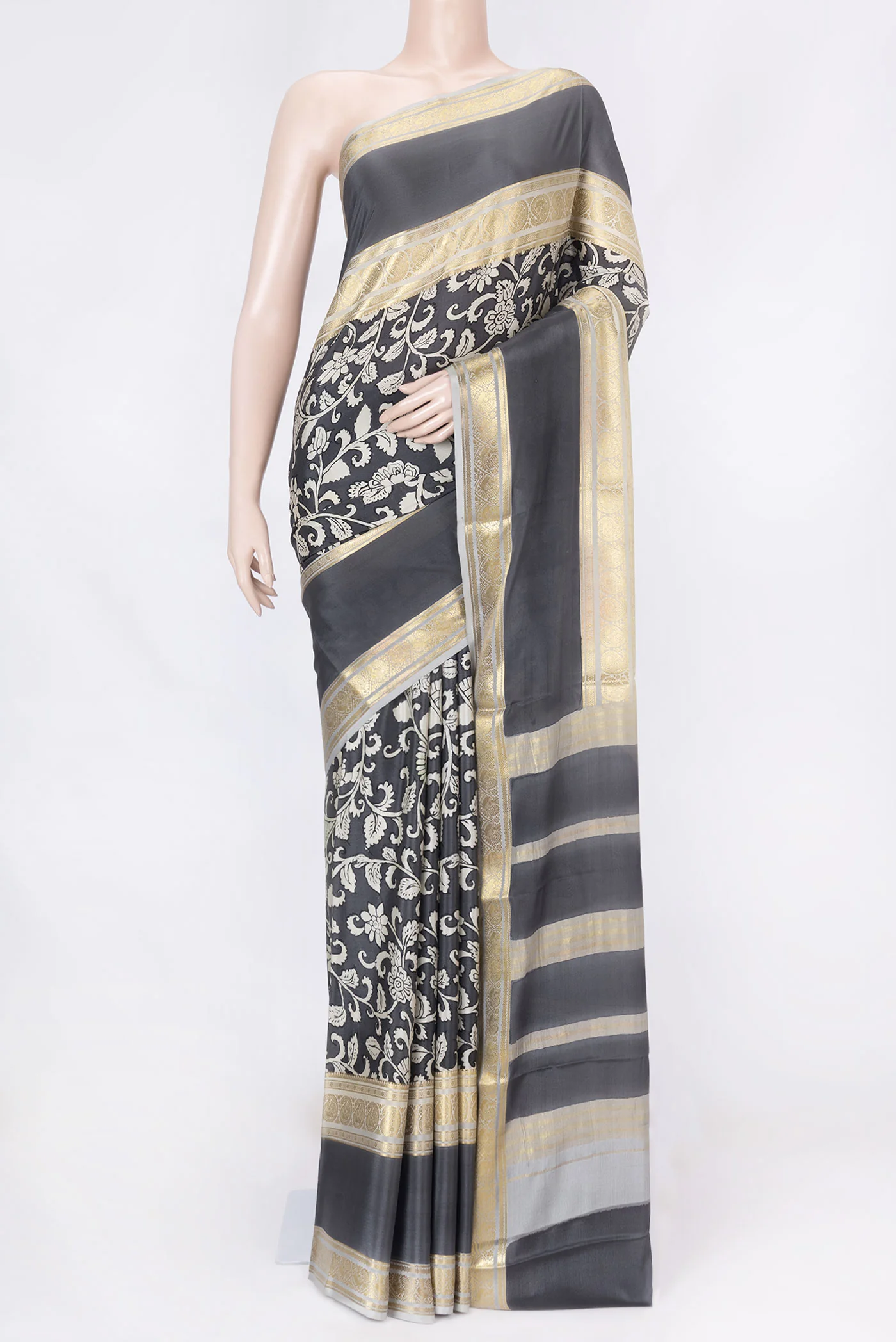 Grey Dual Tone Mysore Crepe Saree