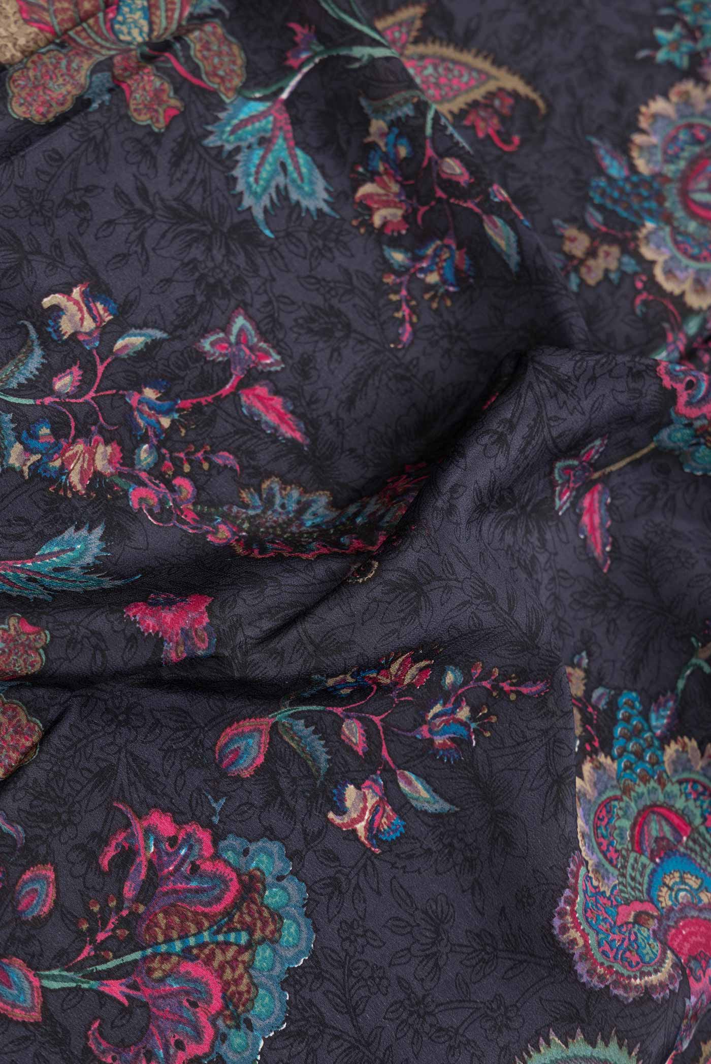 Black Mysore Crepe Saree - Image 2