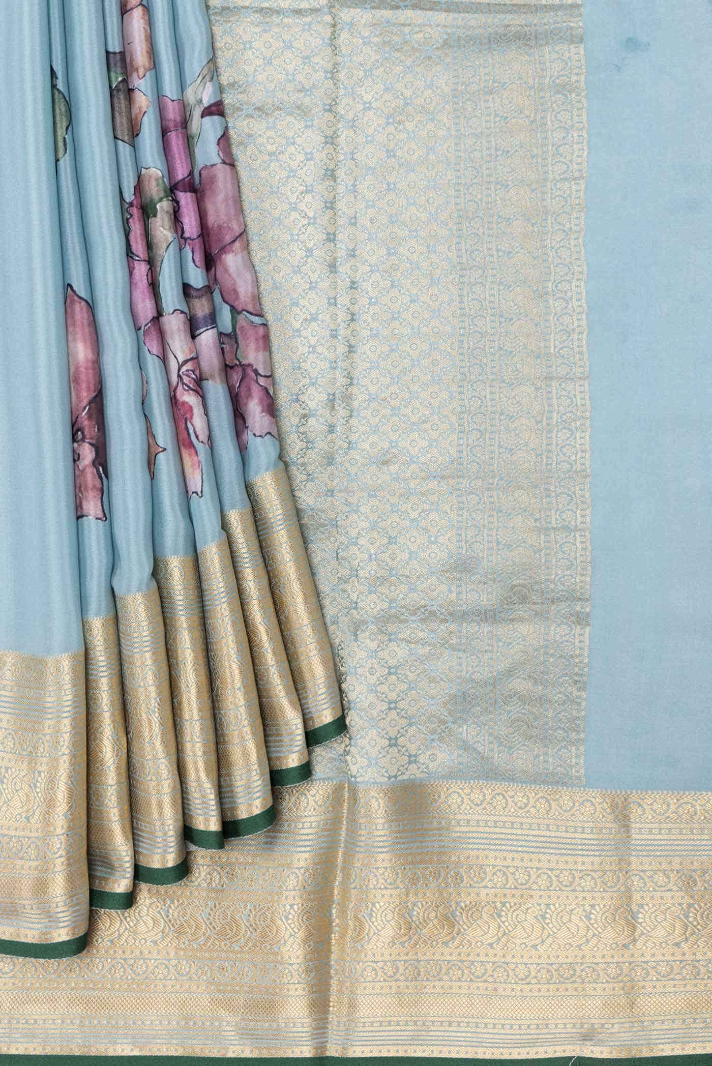 Grey Dual Tone Mysore Crepe Saree - Image 2
