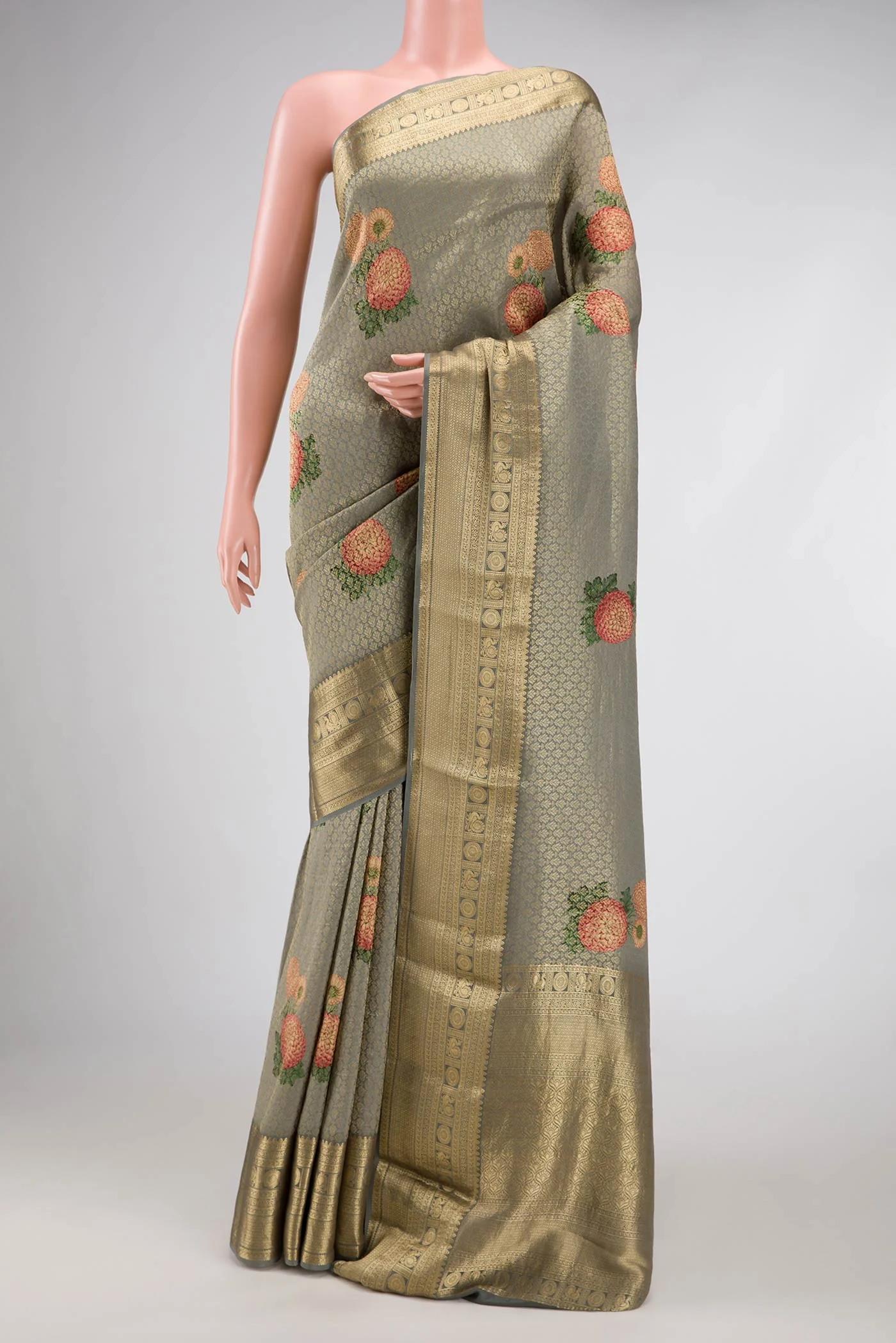 Grey Mysore Crepe Saree