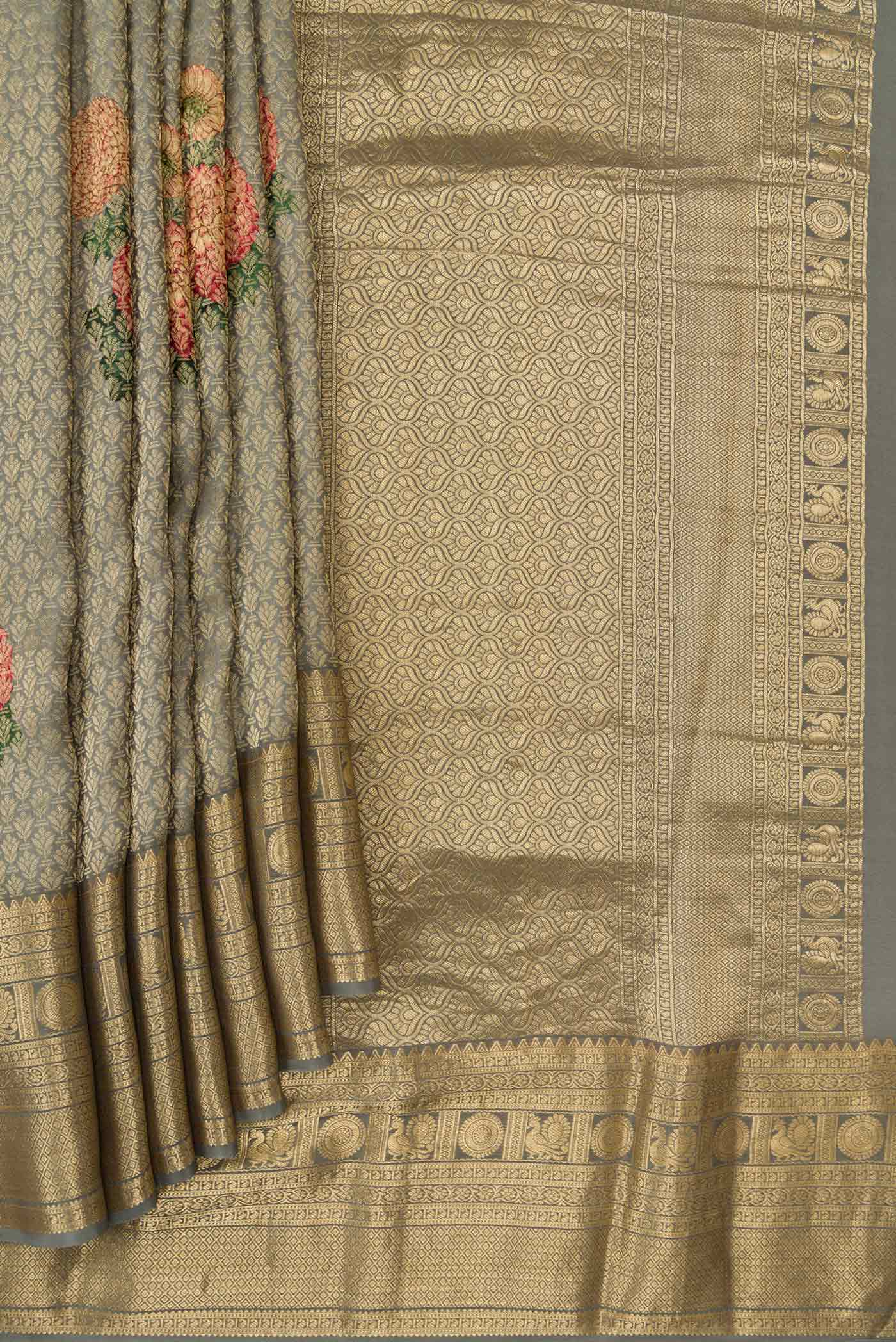 Grey Mysore Crepe Saree - Image 4