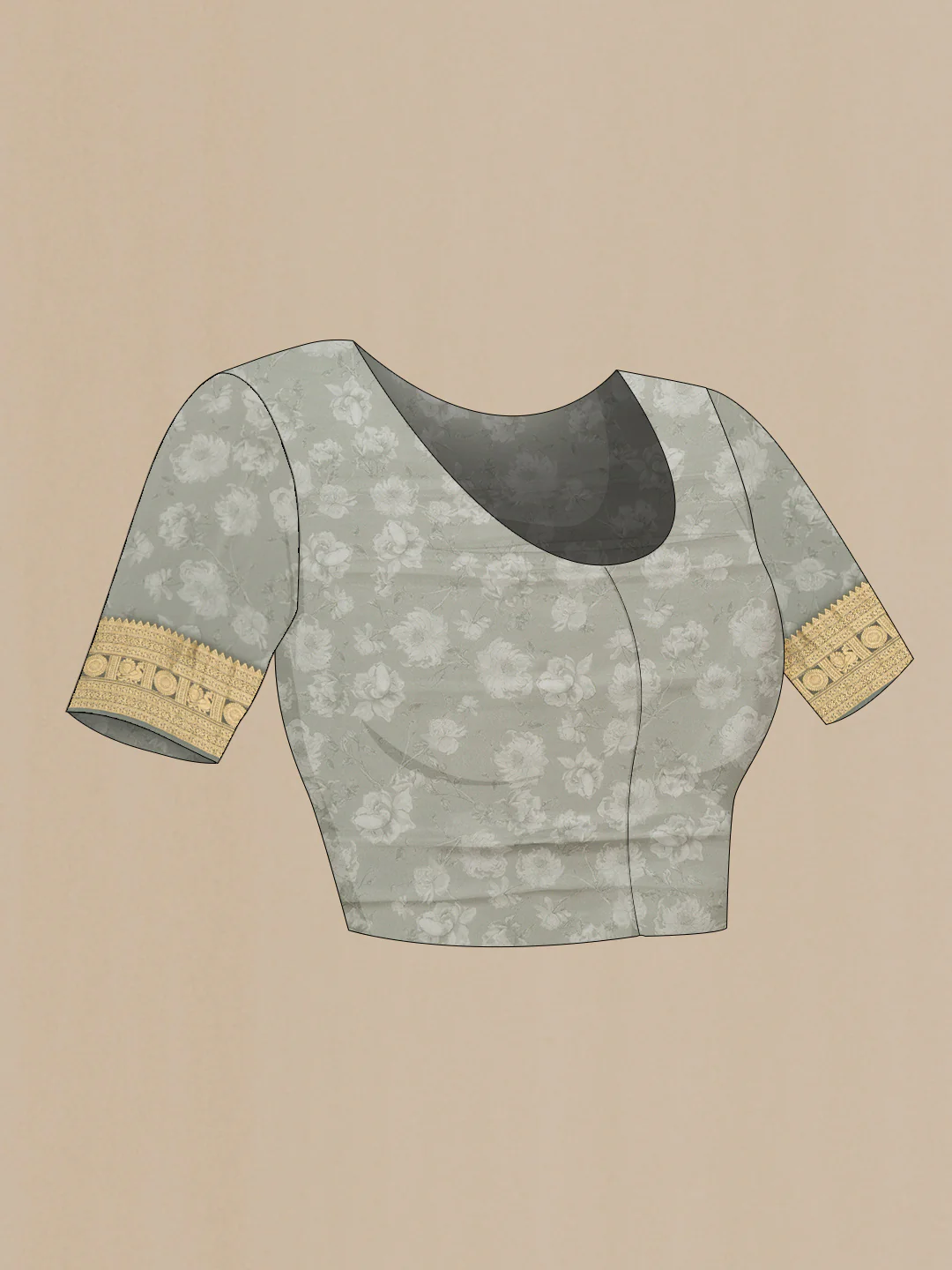 Grey Mysore Crepe Saree - Image 5