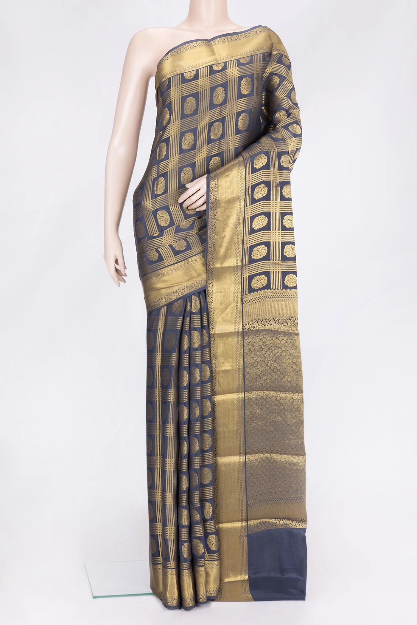Navy Blue Mysore Crepe Saree